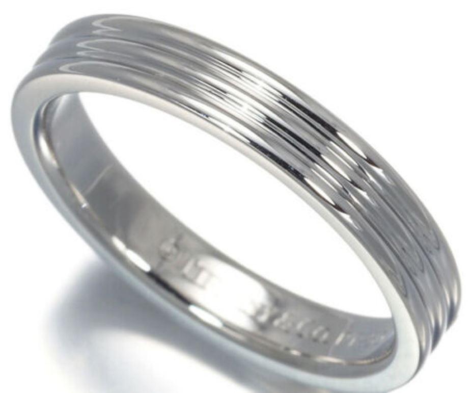 Women's or Men's Tiffany & Co. Platinum Three Row Wedding Band Ring 6 For Sale