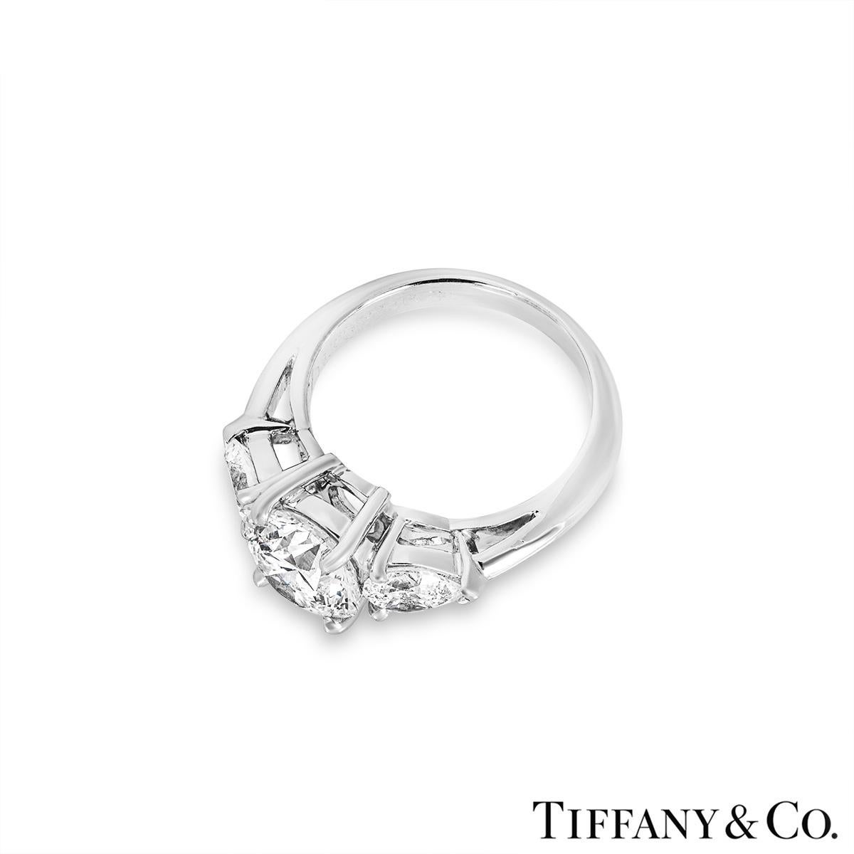 Round Cut Tiffany & Co. Platinum Three Stone Diamond Ring 1.65ct G/VVS2 XXX For Sale