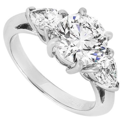 Tiffany & Co. Platinum Three Stone Diamond Ring 1.65ct G/VVS2 XXX For Sale