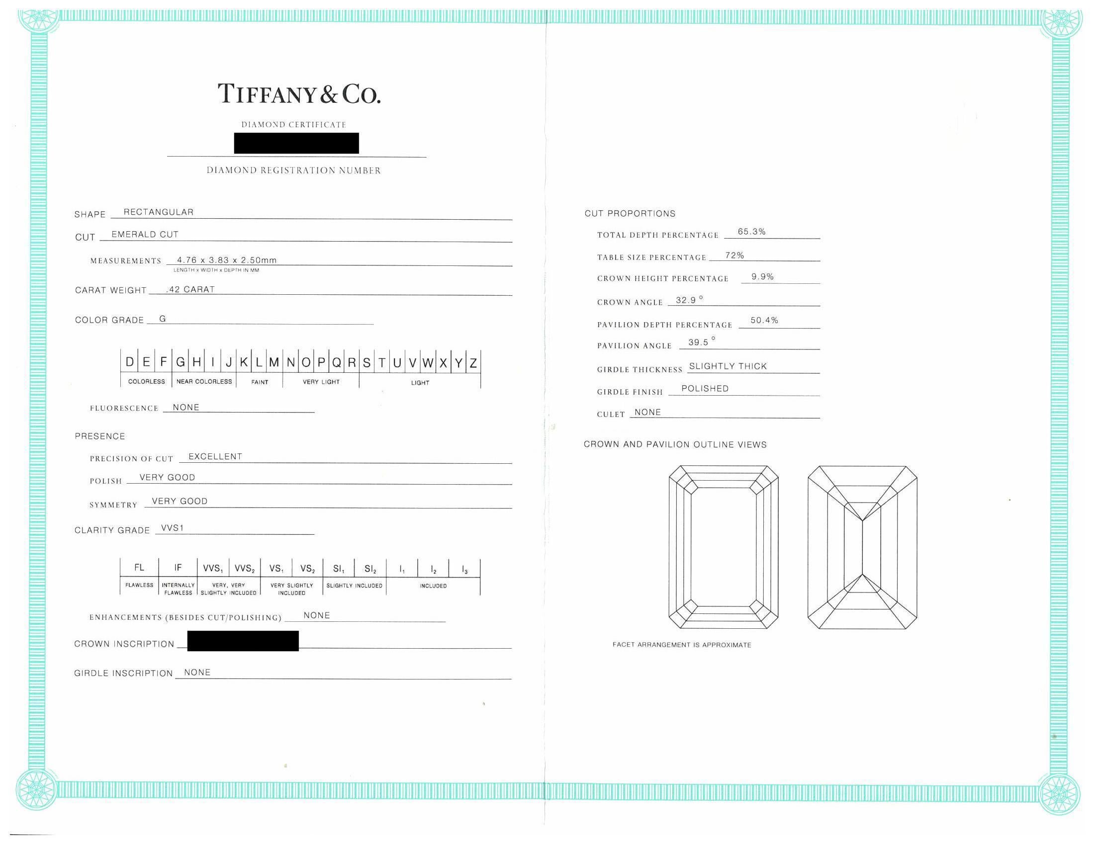 Tiffany & Co. Platinum Three-Stone Emerald Cut Engagement Ring 1.59ct TW GVVS 4