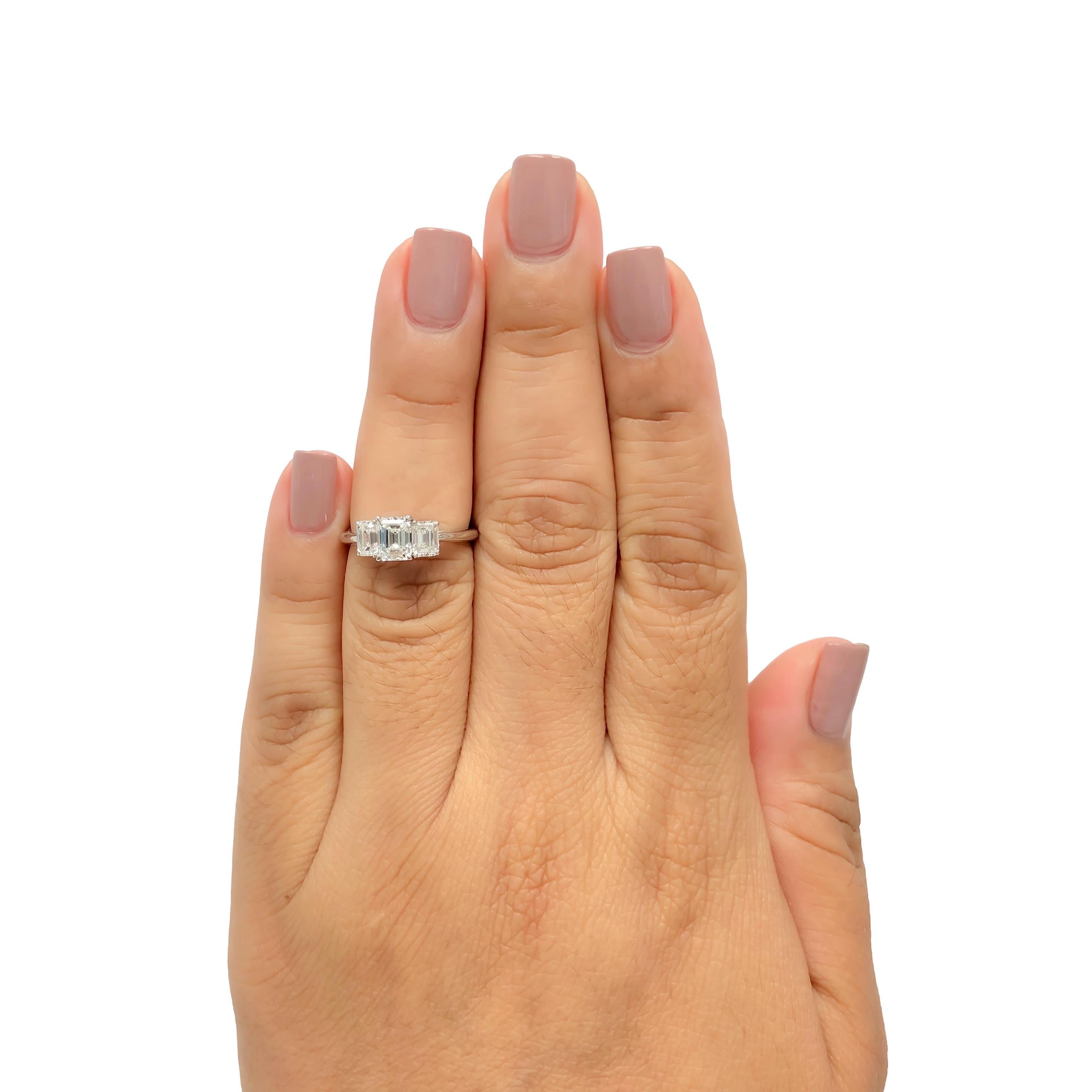 Women's Tiffany & Co. Platinum Three-Stone Emerald Cut Engagement Ring 1.59ct TW GVVS