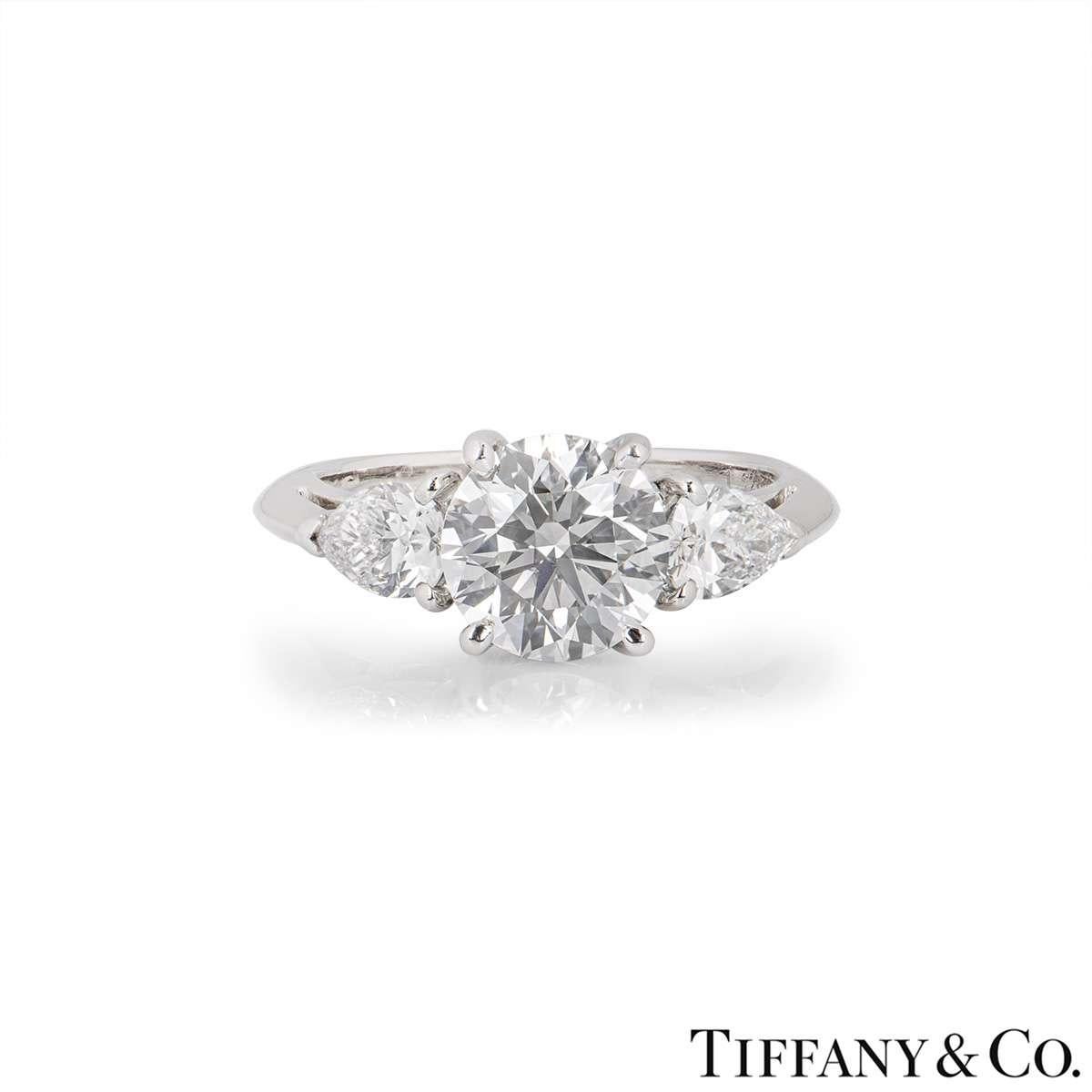 Round Cut Tiffany & Co. Platinum Three-Stone Engagement Ring 1.52 Carat