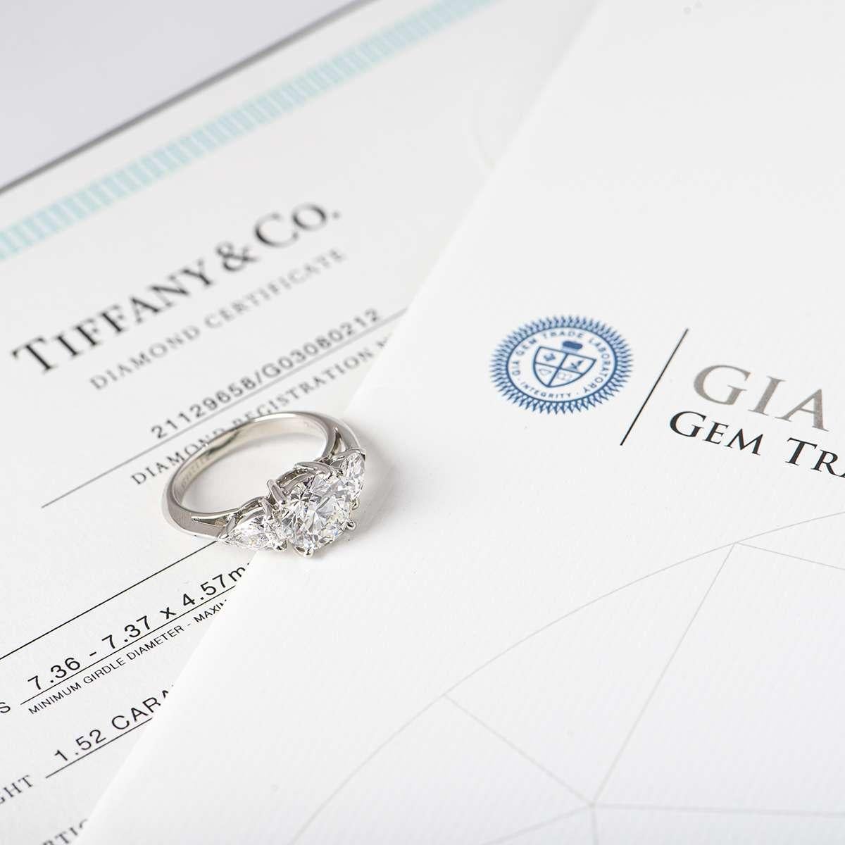 Tiffany & Co. Platinum Three-Stone Engagement Ring 1.52 Carat 3