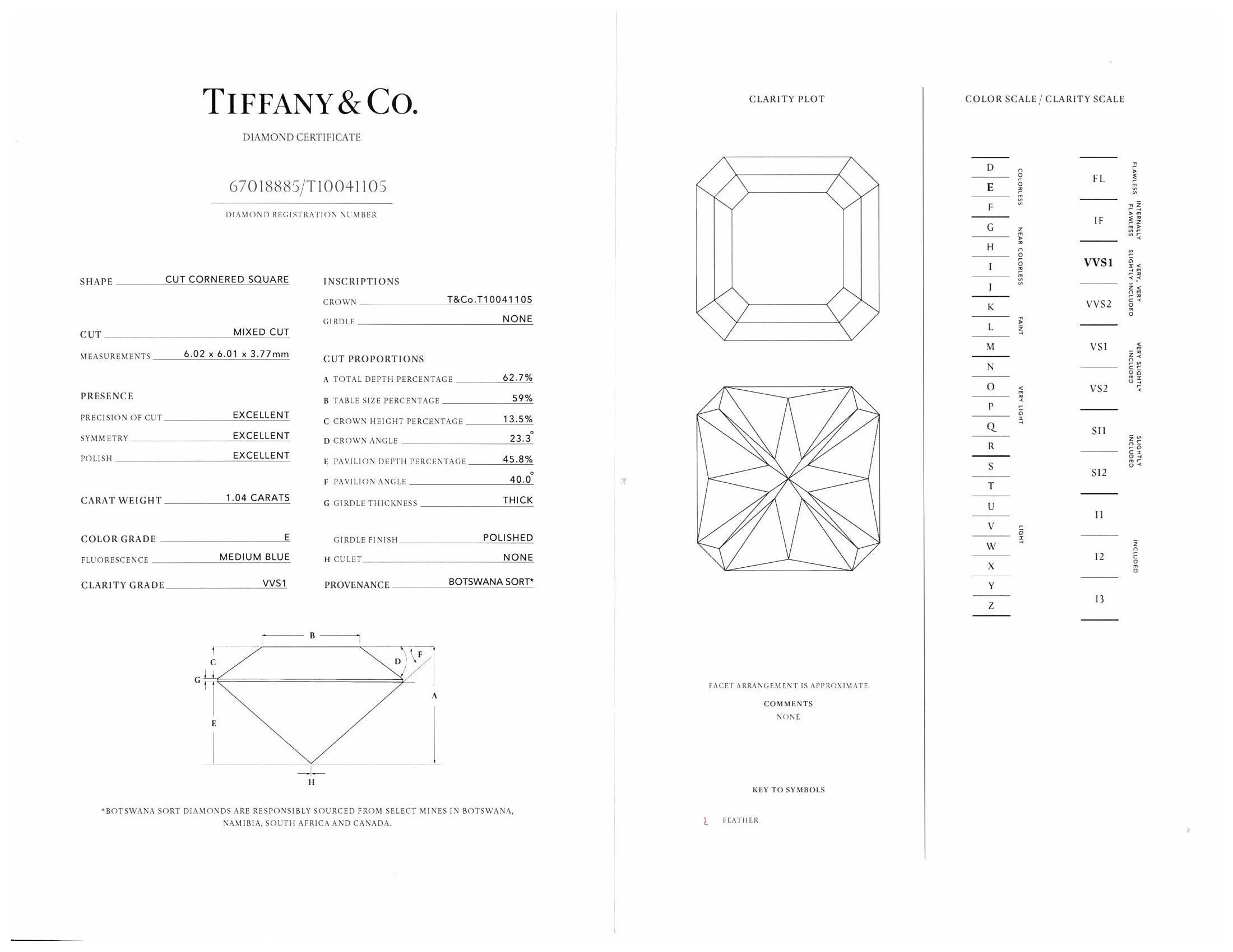 Tiffany & Co. Platinum True Cut Diamond Engagement Ring 1.04ct E VVS1 2