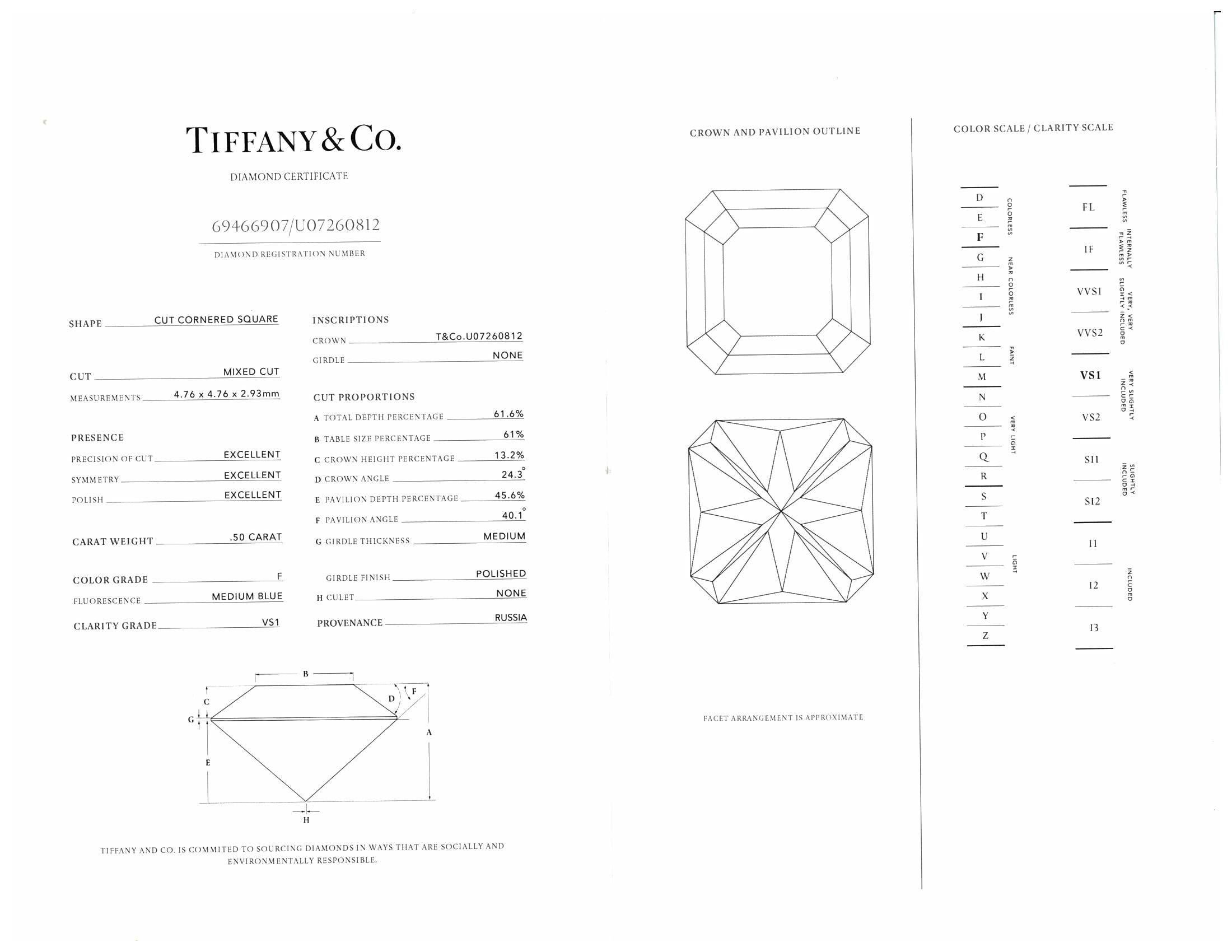 Tiffany & Co. Verlobungsring aus Platin mit wahrem Diamantschliff .59ct TW FVS1 4