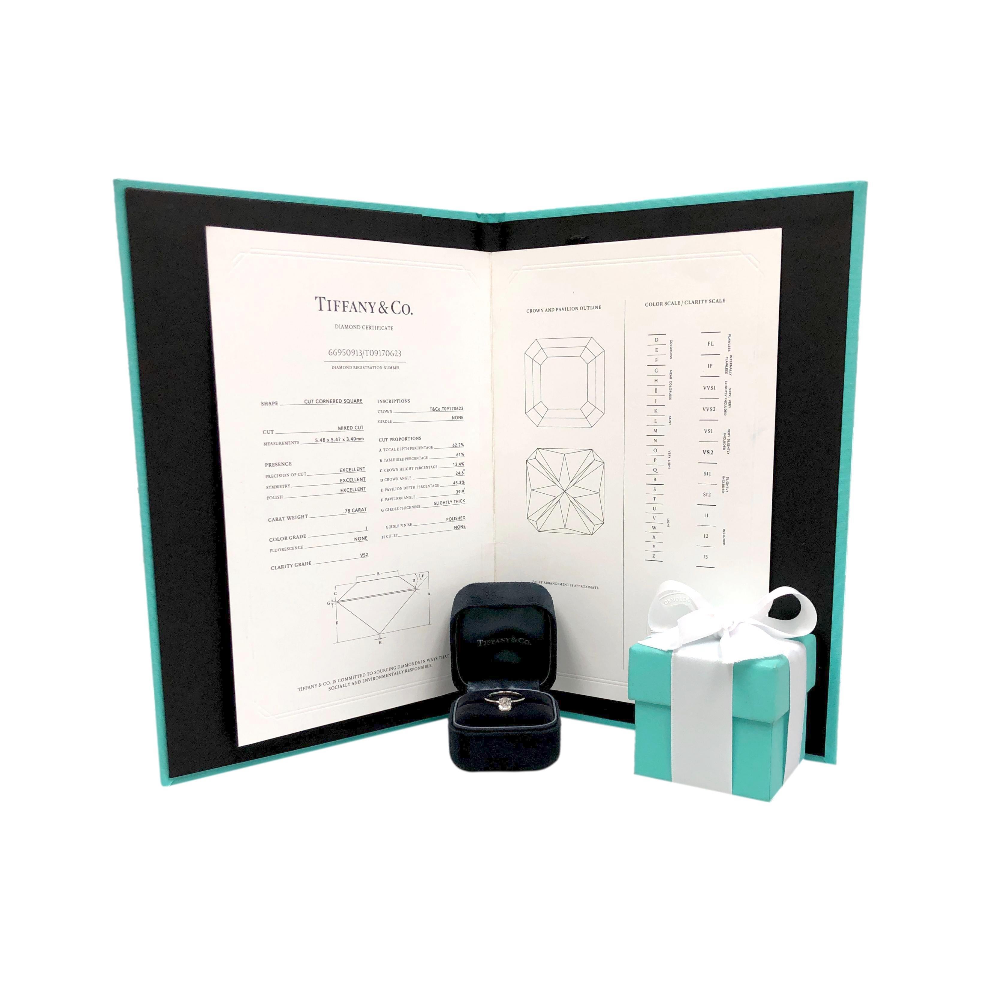 Tiffany & Co. Platinum True Cut Diamond Engagement Ring .78ct IVS2 For Sale 1