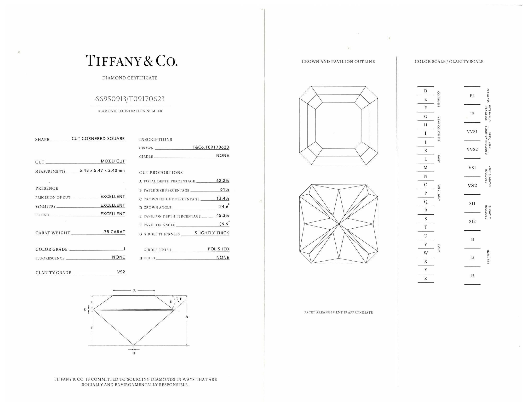 Tiffany & Co. Platinum True Cut Diamond Engagement Ring .78ct IVS2 For Sale 2