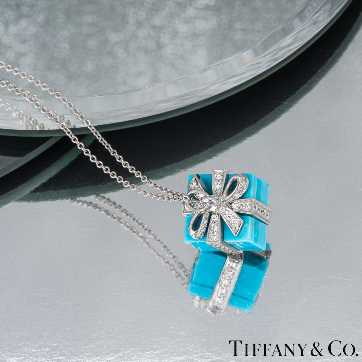 Tiffany & Co. Platinum Turquoise & Diamond Gift Charm Pendant In Excellent Condition For Sale In London, GB