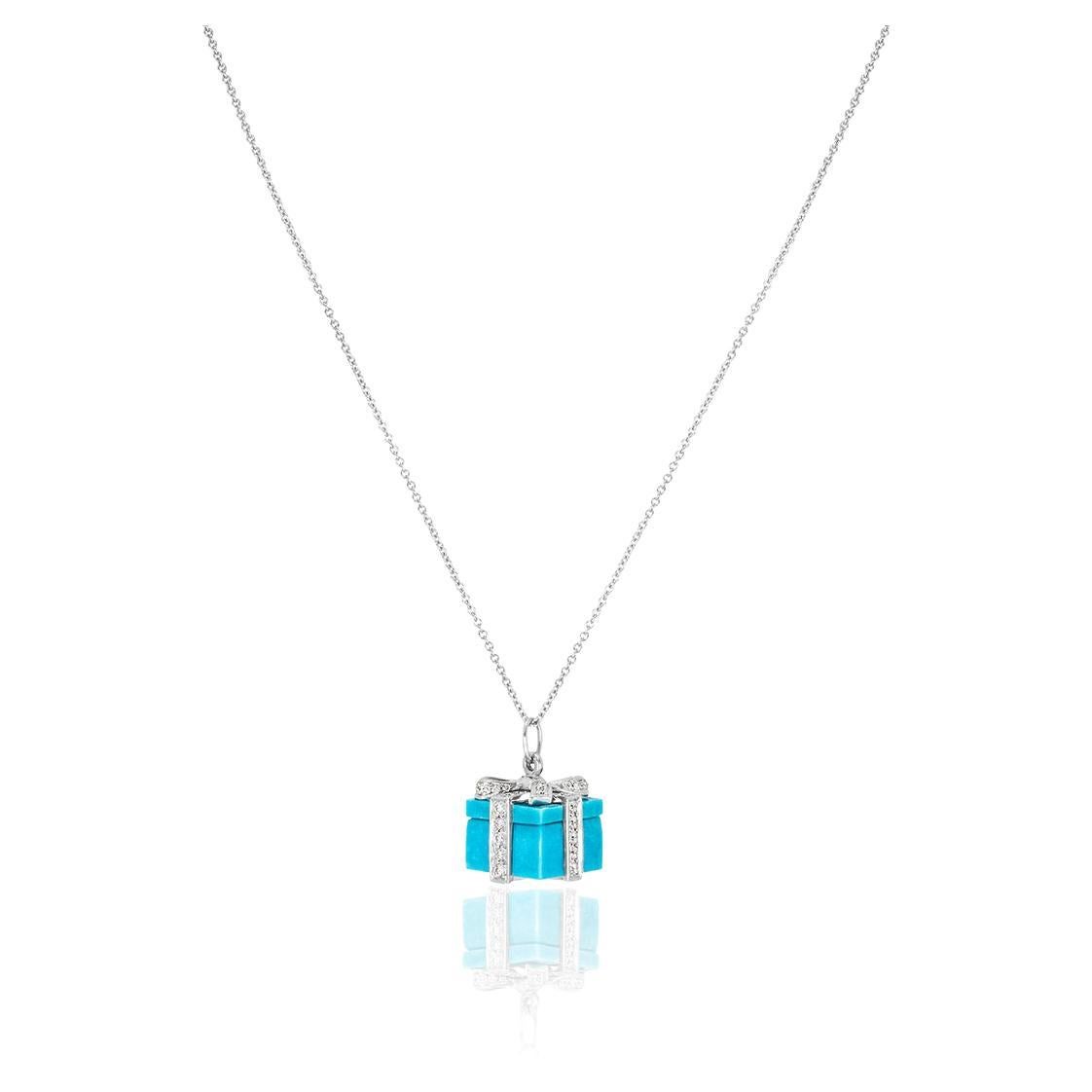 Tiffany & Co. Platinum Turquoise & Diamond Gift Charm Pendant For Sale