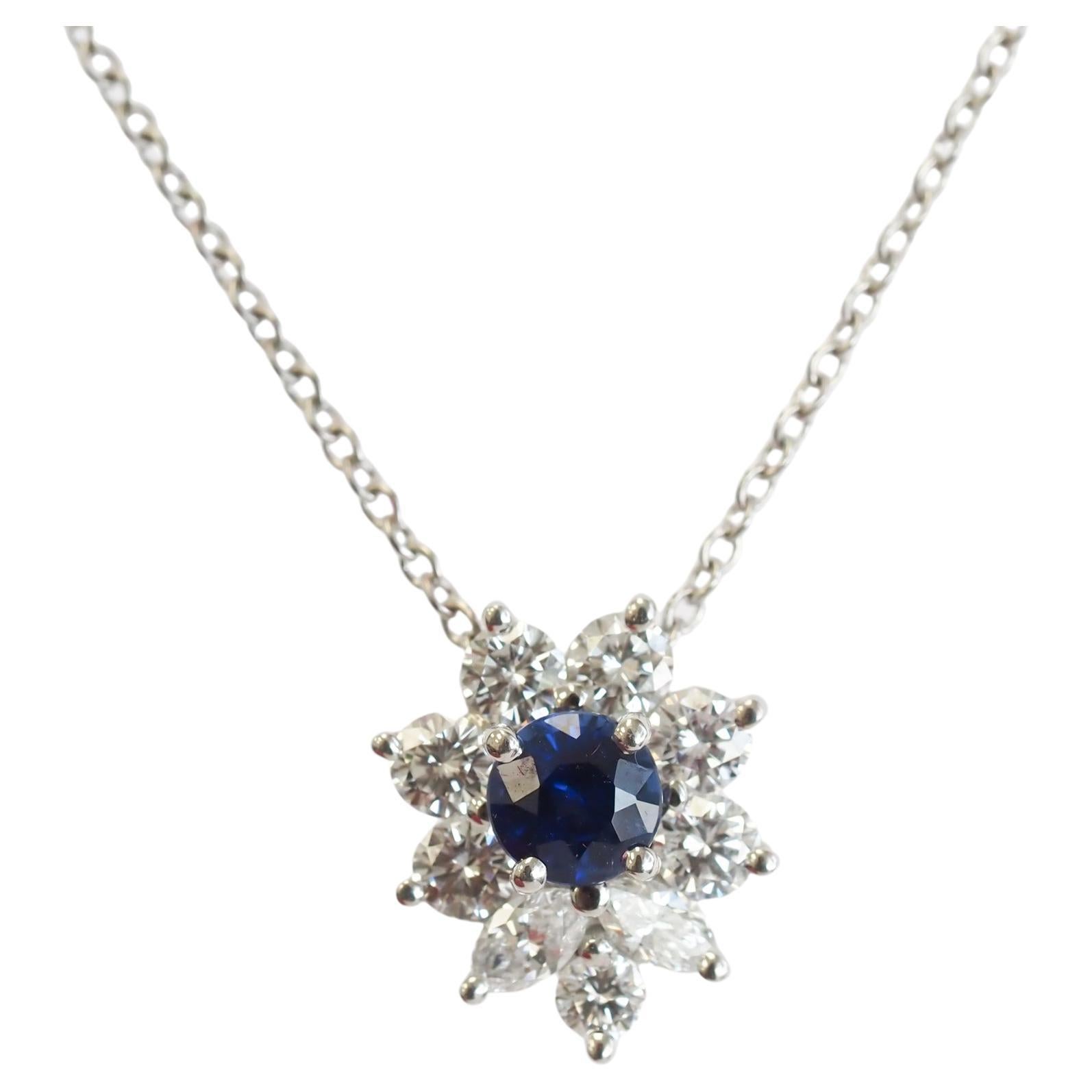 Tiffany & Co. Platinum Victoria Diamond and Sapphire Pendant For Sale
