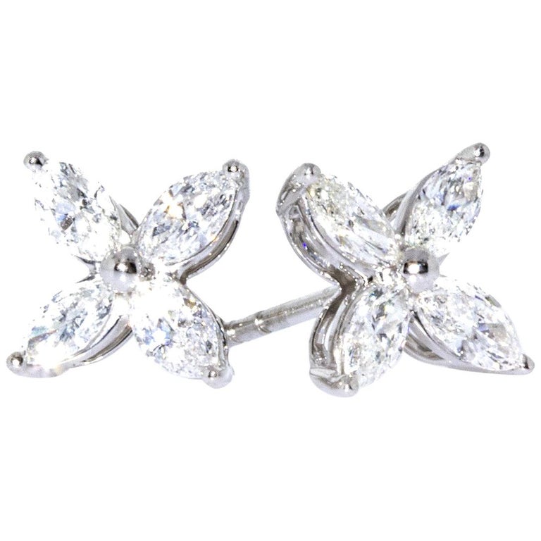 Tiffany and Co. Platinum Victoria Diamond Earrings For Sale at 1stDibs