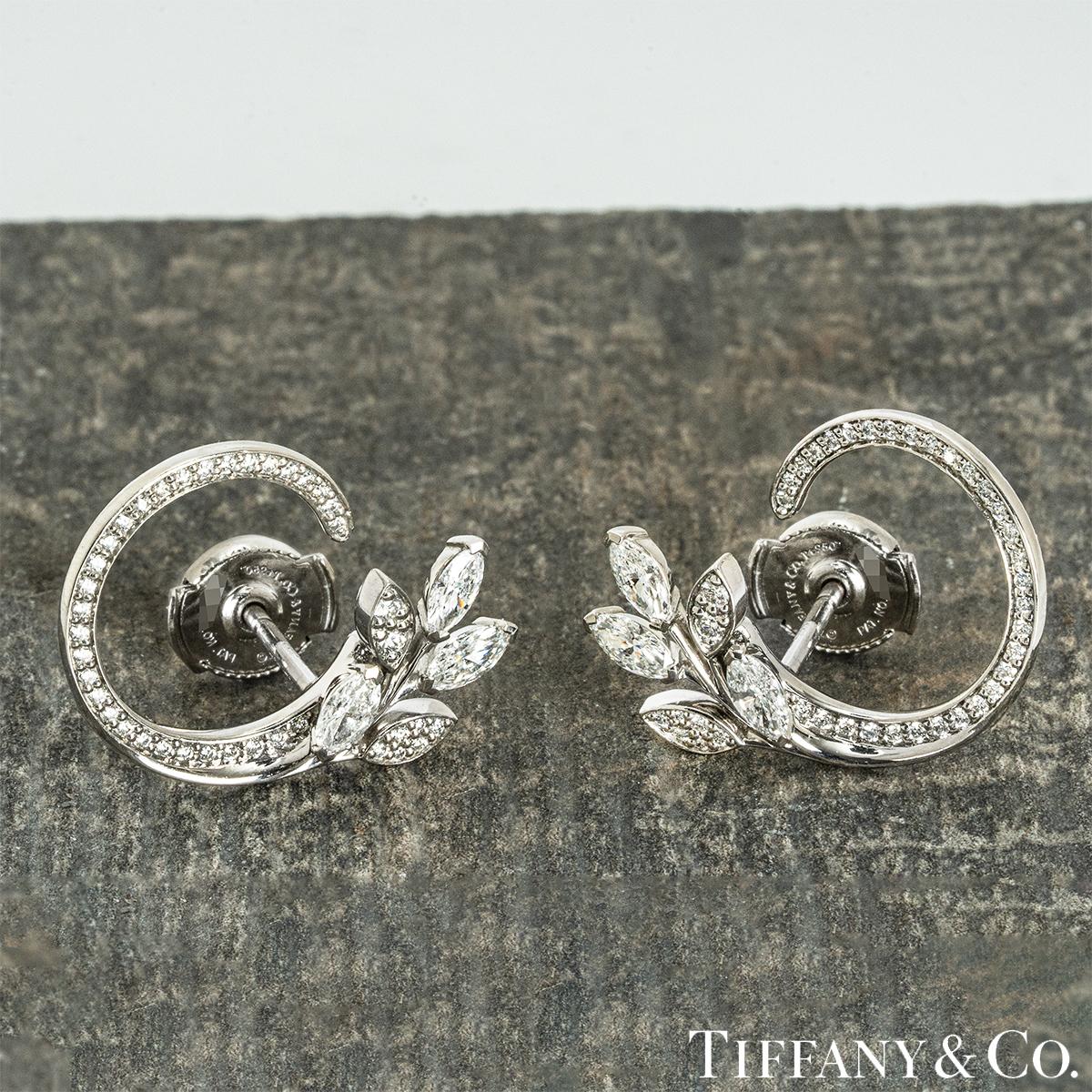 Women's Tiffany & Co Platinum Victoria Diamond Vine Circle Earrings For Sale