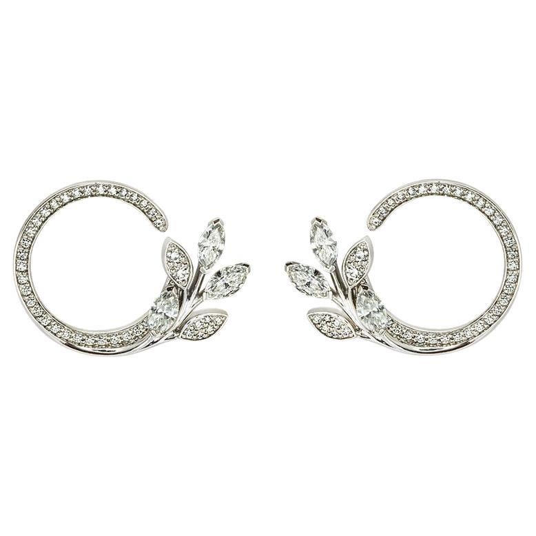 Tiffany & Co Platinum Victoria Diamond Vine Circle Earrings For Sale