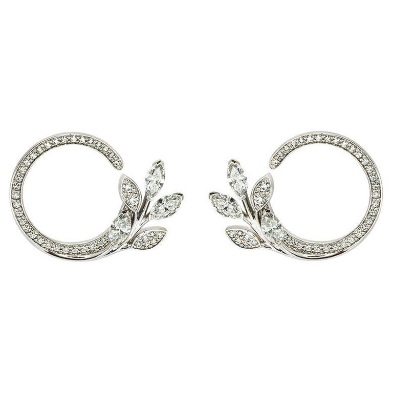 Diamond Vine Circle Tiffany Round Earrings Tiffany Co Platinum