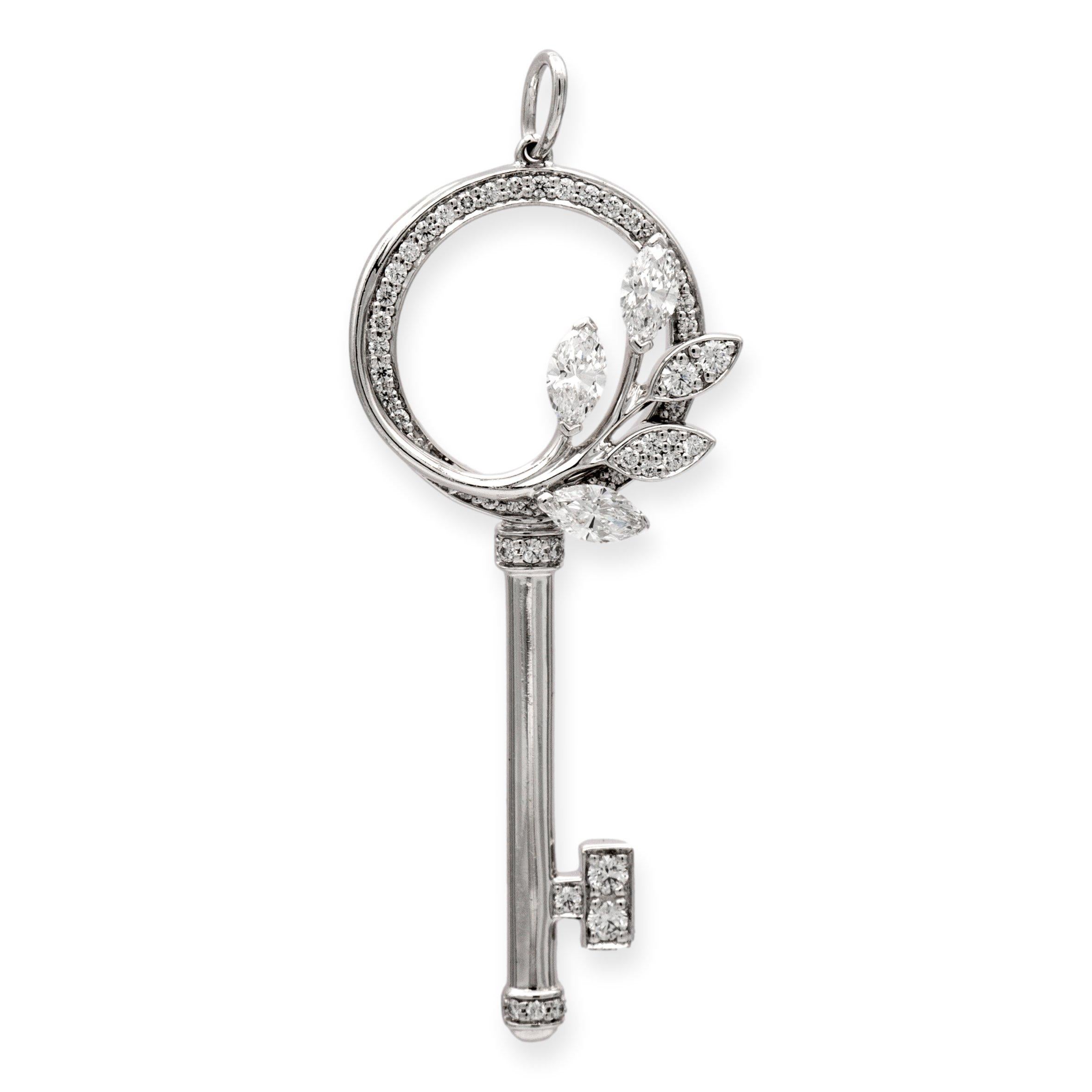 Tiffany & Co. Platinum Victoria Diamond Vine Key Circle Pendant Medium In Excellent Condition In New York, NY
