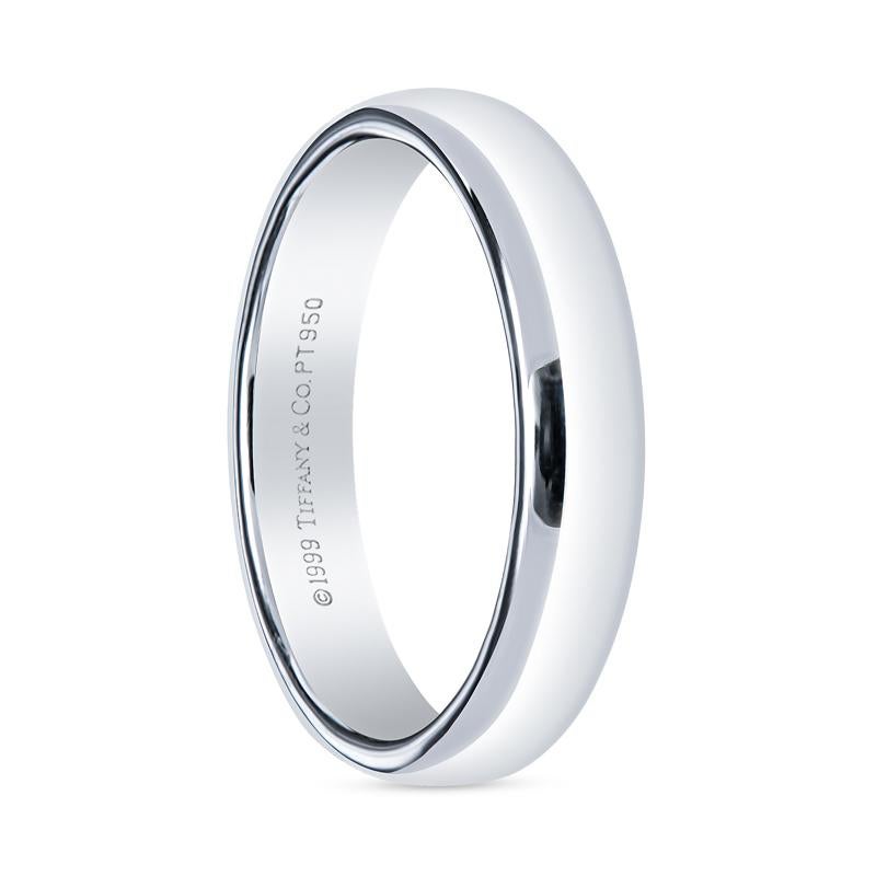 This wedding band from Tiffany & Co. band is crafted from platinum. It is a size 10 but can be resized upon request. It is stamped Tiffany & Co. PT950
Measurements: Width 4.50mm
Condition: Very good. Slight wear.