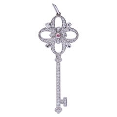 Tiffany & Co. Platinum White and Pink Diamond Floret .45cts Total Key Pendant