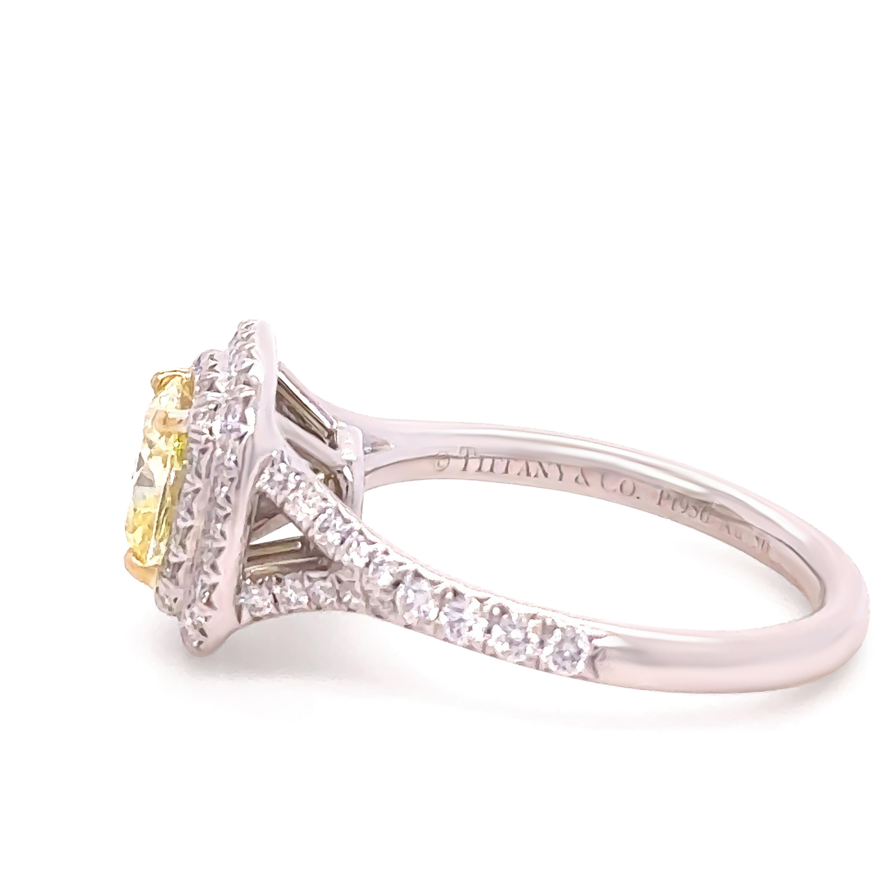 Tiffany & Co Verlobungsring aus Platin mit gelbem Diamant 1,41 Karat (Kissenschliff)