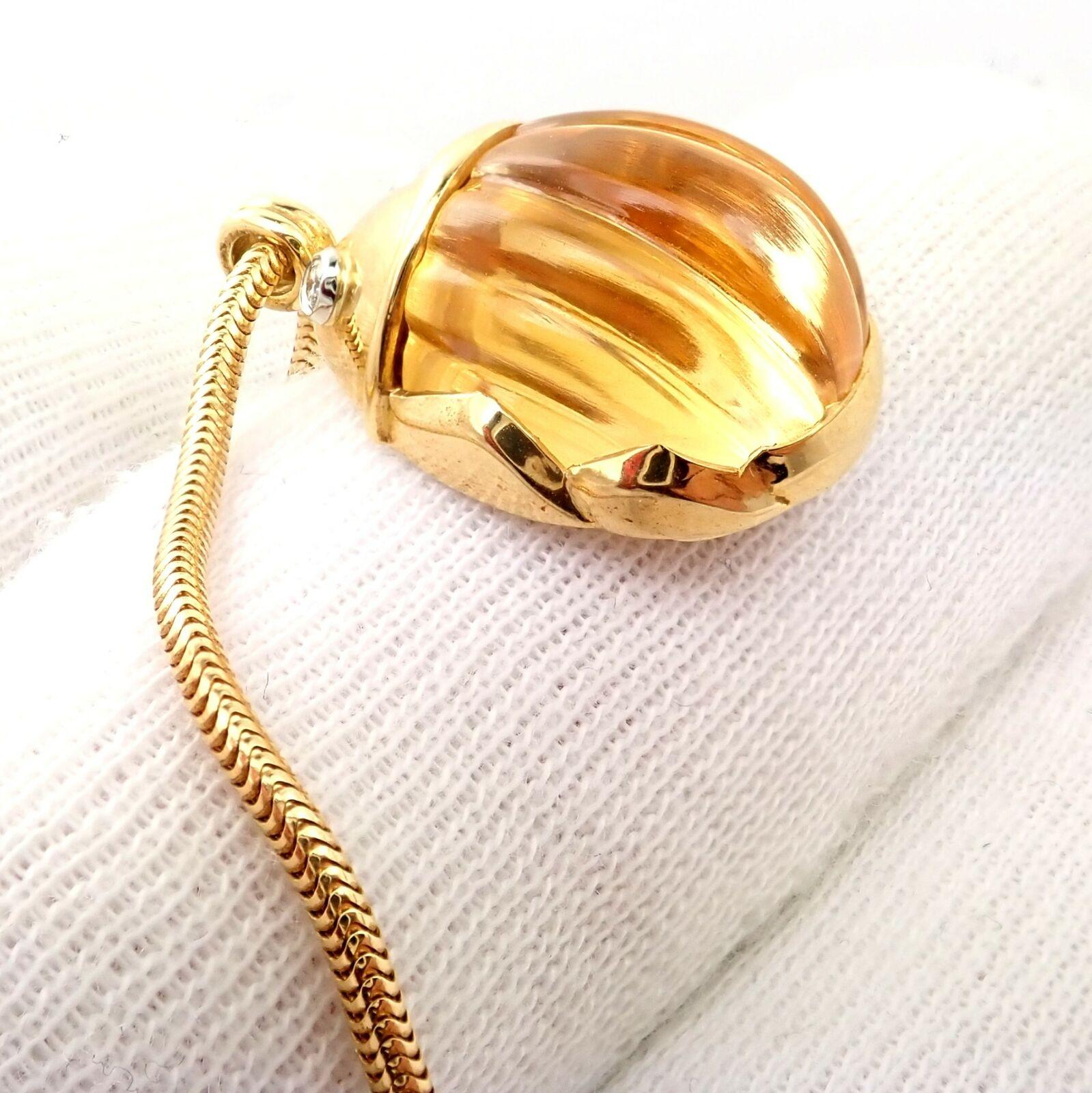 Brilliant Cut Tiffany & Co. Platinum Yellow Gold Carved Citrine Diamond Scarab Necklace For Sale