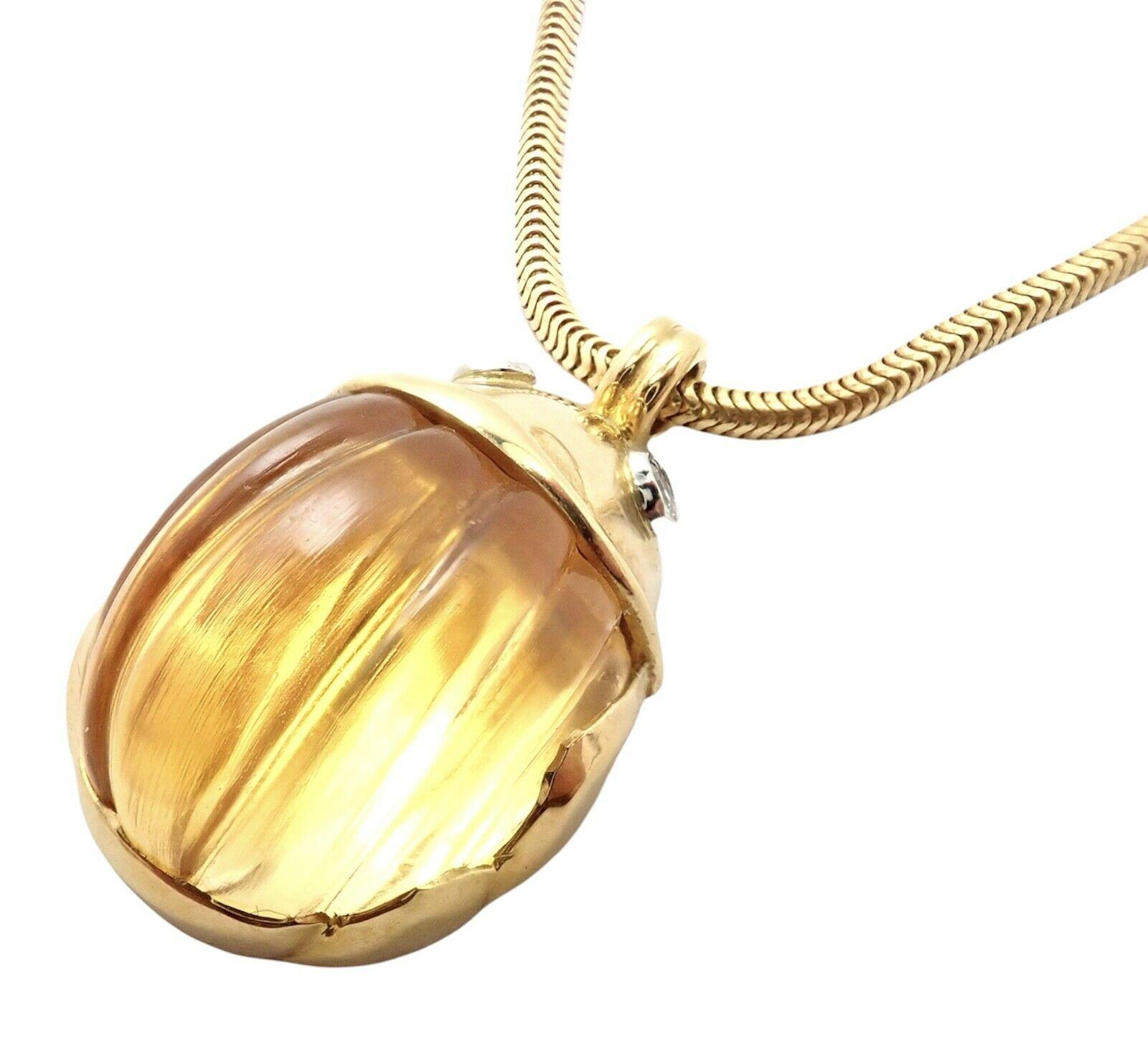 Tiffany & Co. Platinum Yellow Gold Carved Citrine Diamond Scarab Necklace For Sale 1