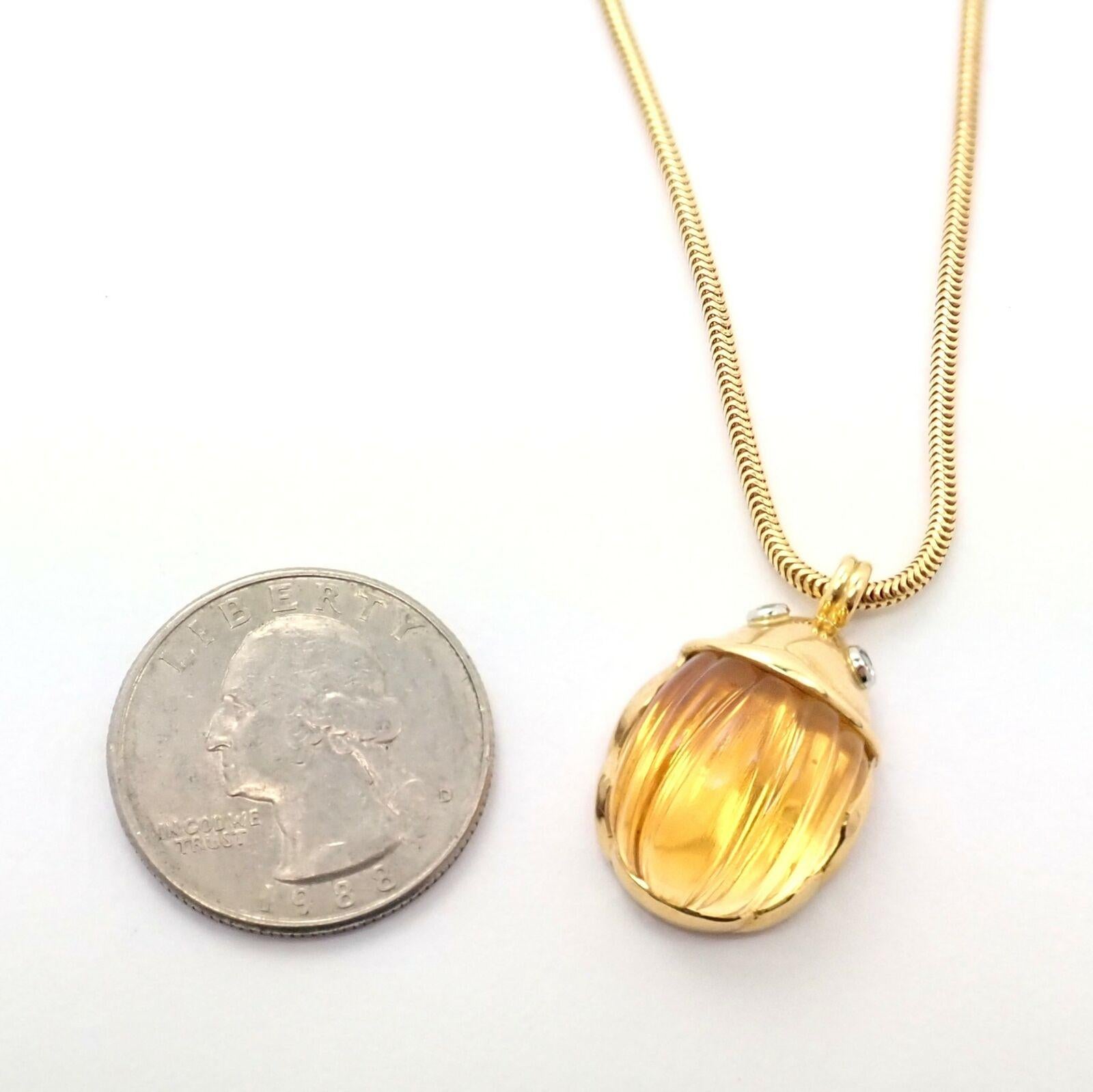 Tiffany & Co. Platinum Yellow Gold Carved Citrine Diamond Scarab Necklace For Sale 2
