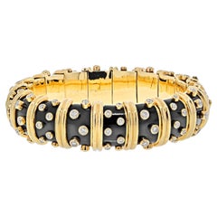 Tiffany & Co. Platinum & Yellow Gold Schlumberger Black Enamel Diamond Bracelet
