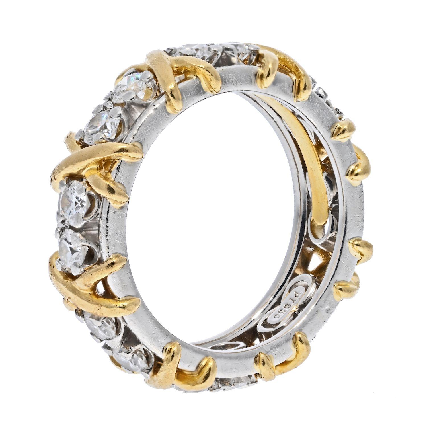 The classic from Schlumberger collection of rings ever made comes this sixteen stone ring. Crafted in platinum and yellow gold with the best quality diamonds of 1.14cts in total you will love this ring to be worn out and about. 
Jean Schlumberger’s