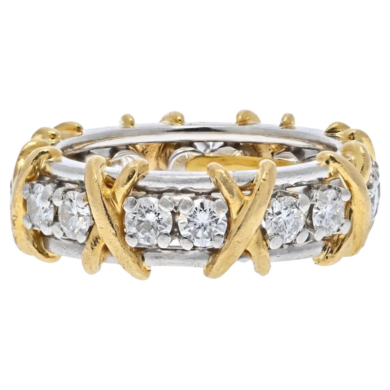 Tiffany & Co. Platinum&Gold Schlumberger Sixteen Stone Diamond Wedding Ring