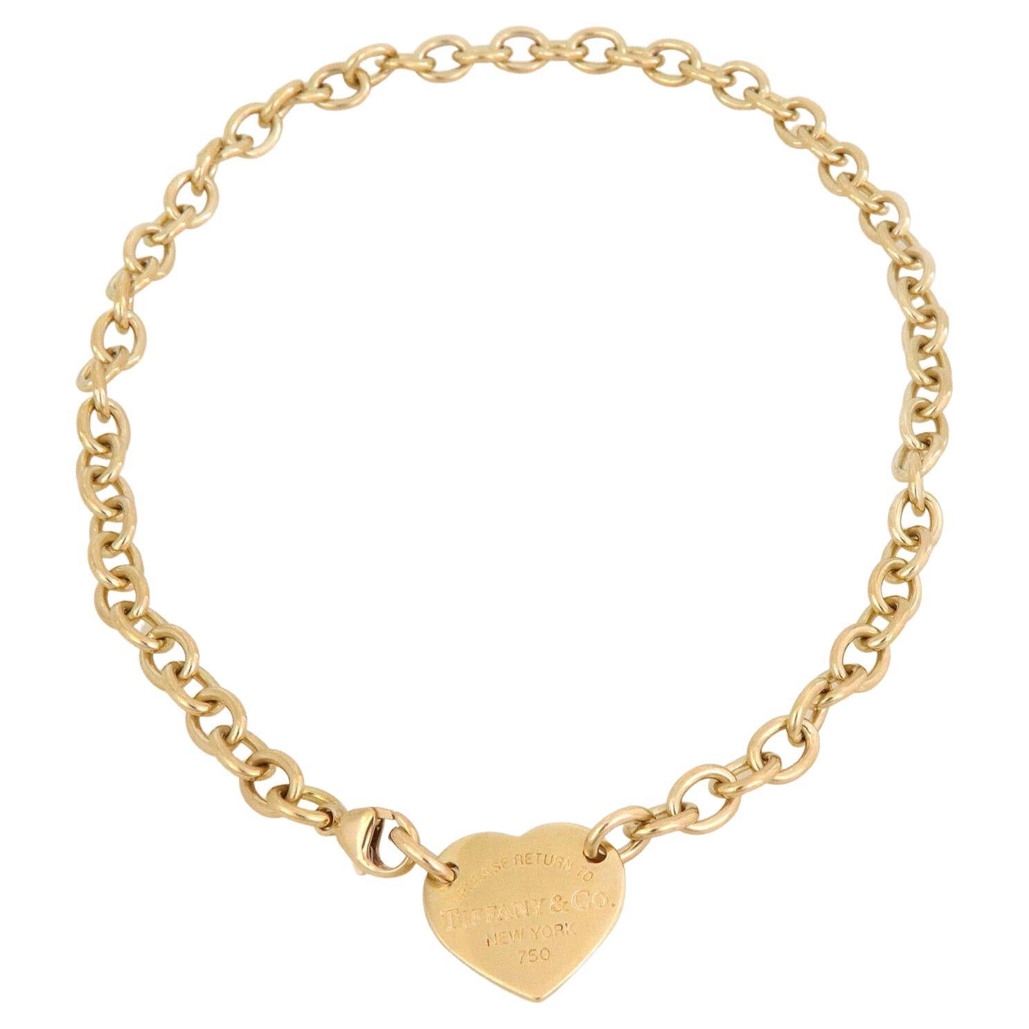 Tiffany & Co. Please Return 18k Yellow Gold Heart Tag Pendant Necklace