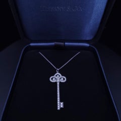 Tiffany & Co PLT Fleur de Lis Key Necklace Diamonds Pendant Charm Chain 16''