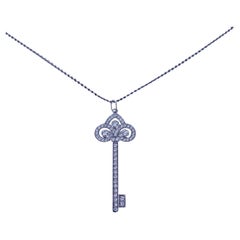 Tiffany & Co PLT Fleur de Lis Key Necklace Diamonds Pendant Charm Chain 16''