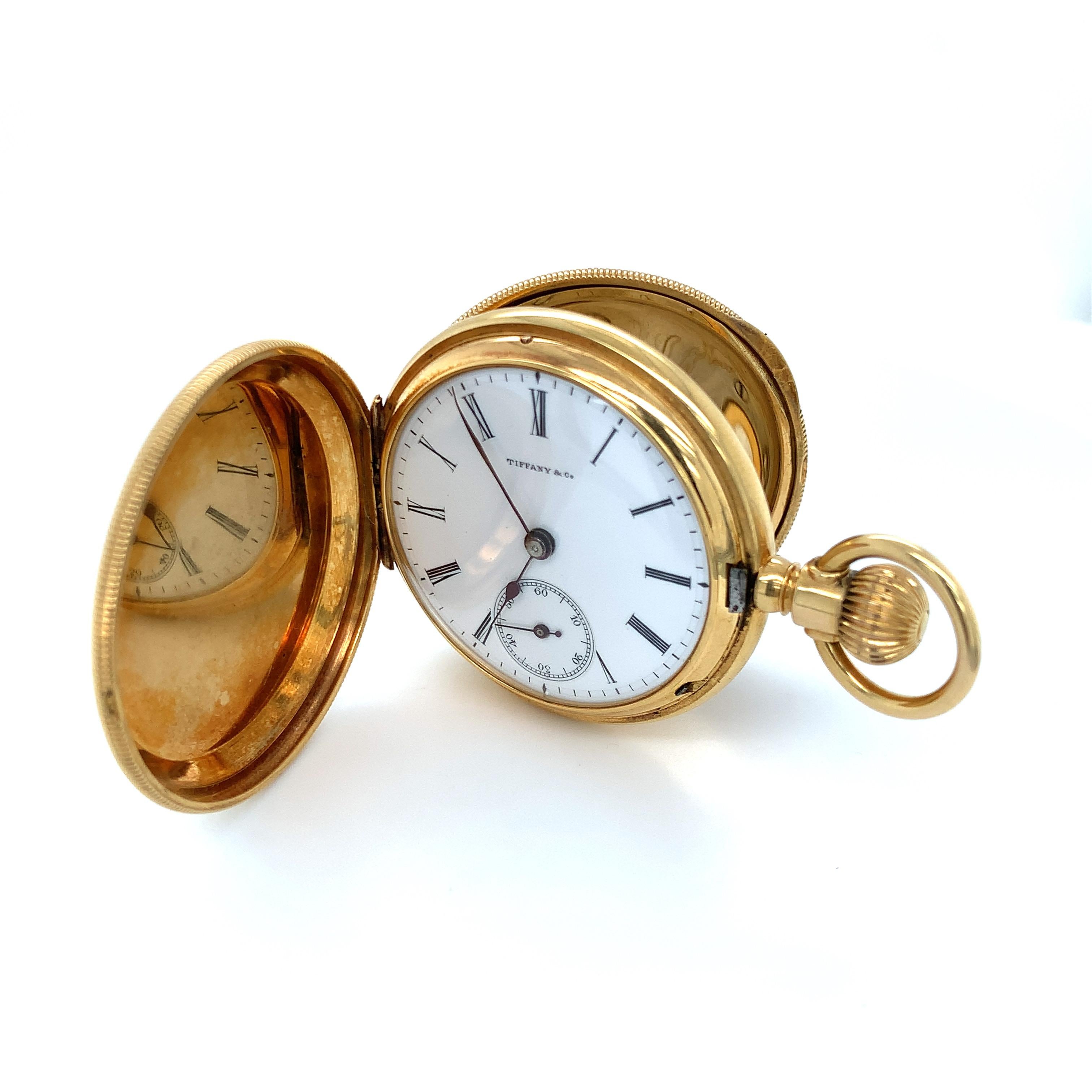 Orologio da tasca Tiffany & Co. in oro giallo 18 carati Hunter a carica manuale In condizioni buone in vendita a Puyallup, WA