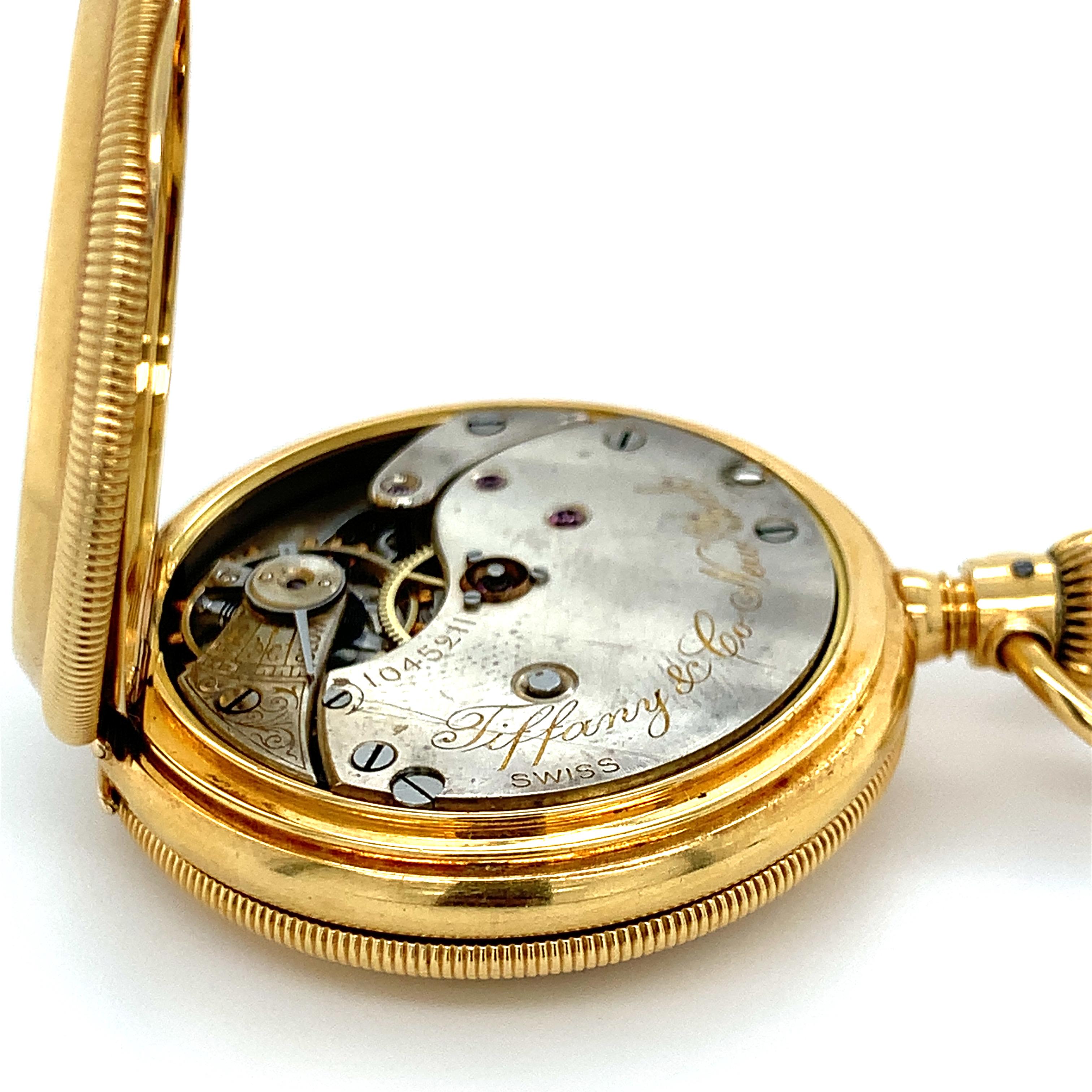 Orologio da tasca Tiffany & Co. in oro giallo 18 carati Hunter a carica manuale in vendita 2