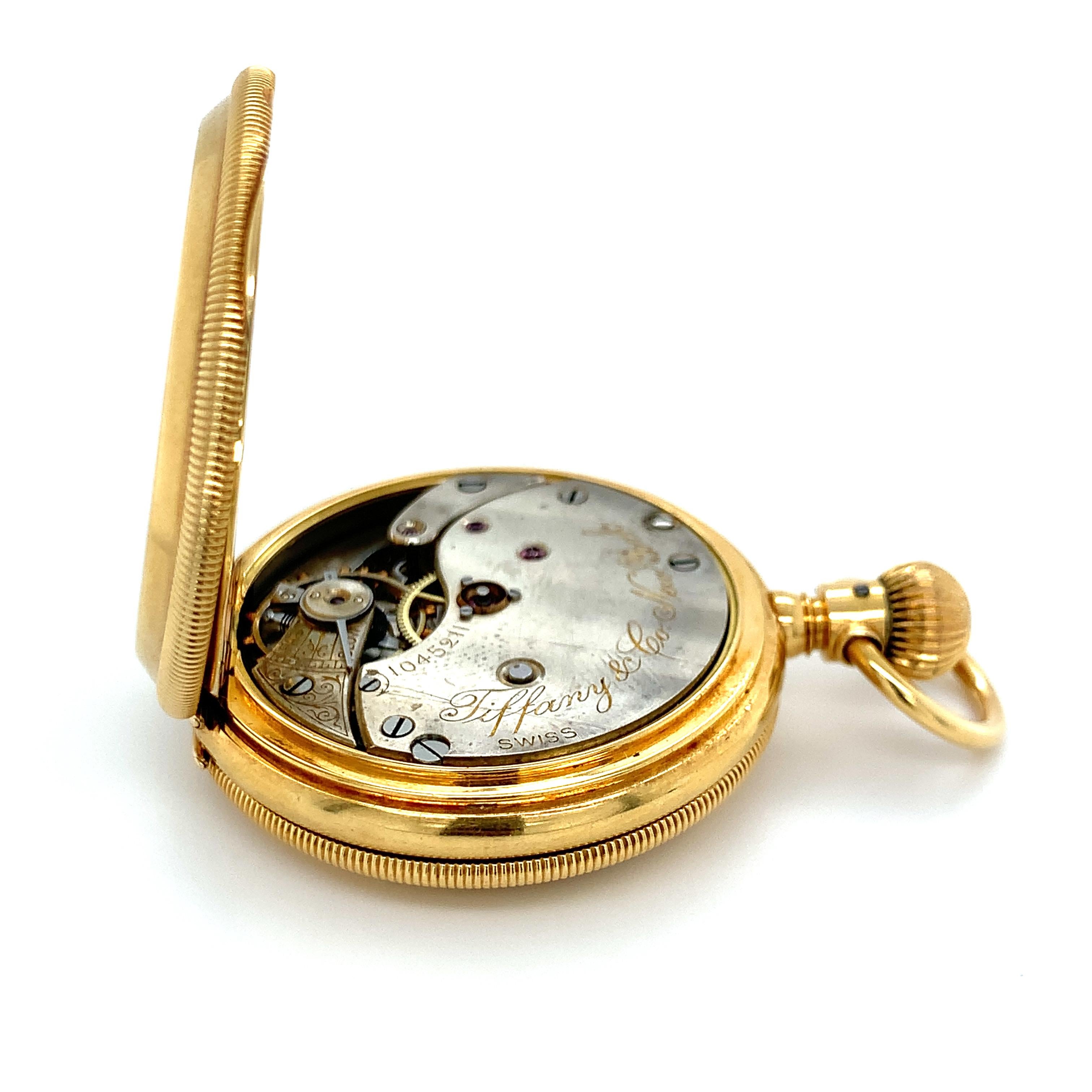 Orologio da tasca Tiffany & Co. in oro giallo 18 carati Hunter a carica manuale in vendita 3