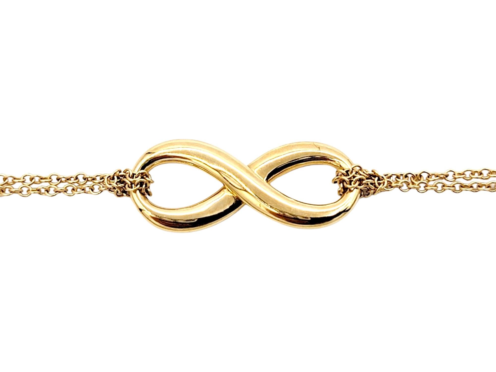 This lovely and delicate Tiffany & Co. infinity chain bracelet will stand the test of time. Founded in 1837 in New York City, Tiffany & Co. is one of the world's most storied luxury design houses recognized globally for its innovative jewelry