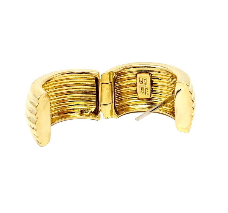 Tiffany & Co. Polished 18 Karat Yellow Gold Ridged Huggie Hoop Pierced Earrings 6