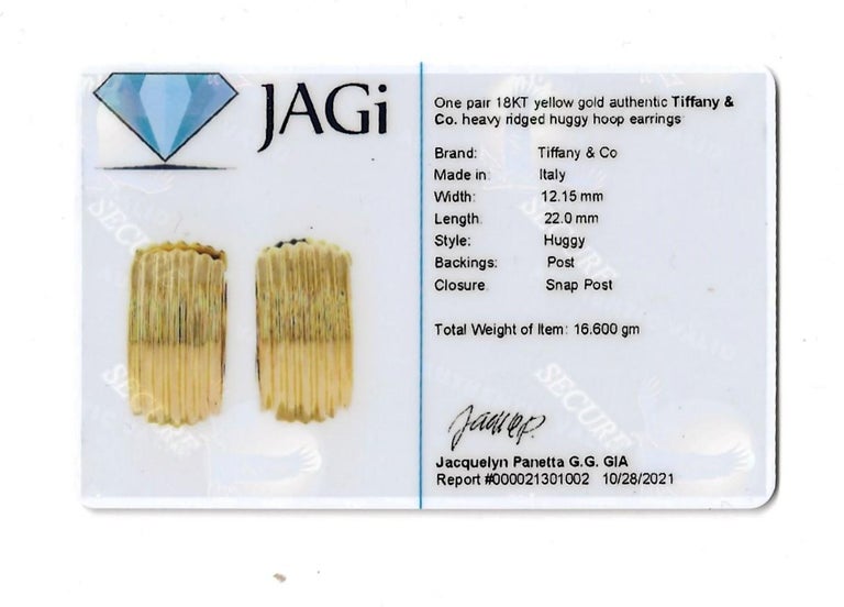 Tiffany & Co. Polished 18 Karat Yellow Gold Ridged Huggie Hoop Pierced Earrings 11