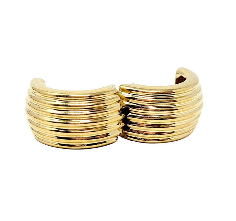 Tiffany & Co. Polished 18 Karat Yellow Gold Ridged Huggie Hoop Pierced Earrings 4