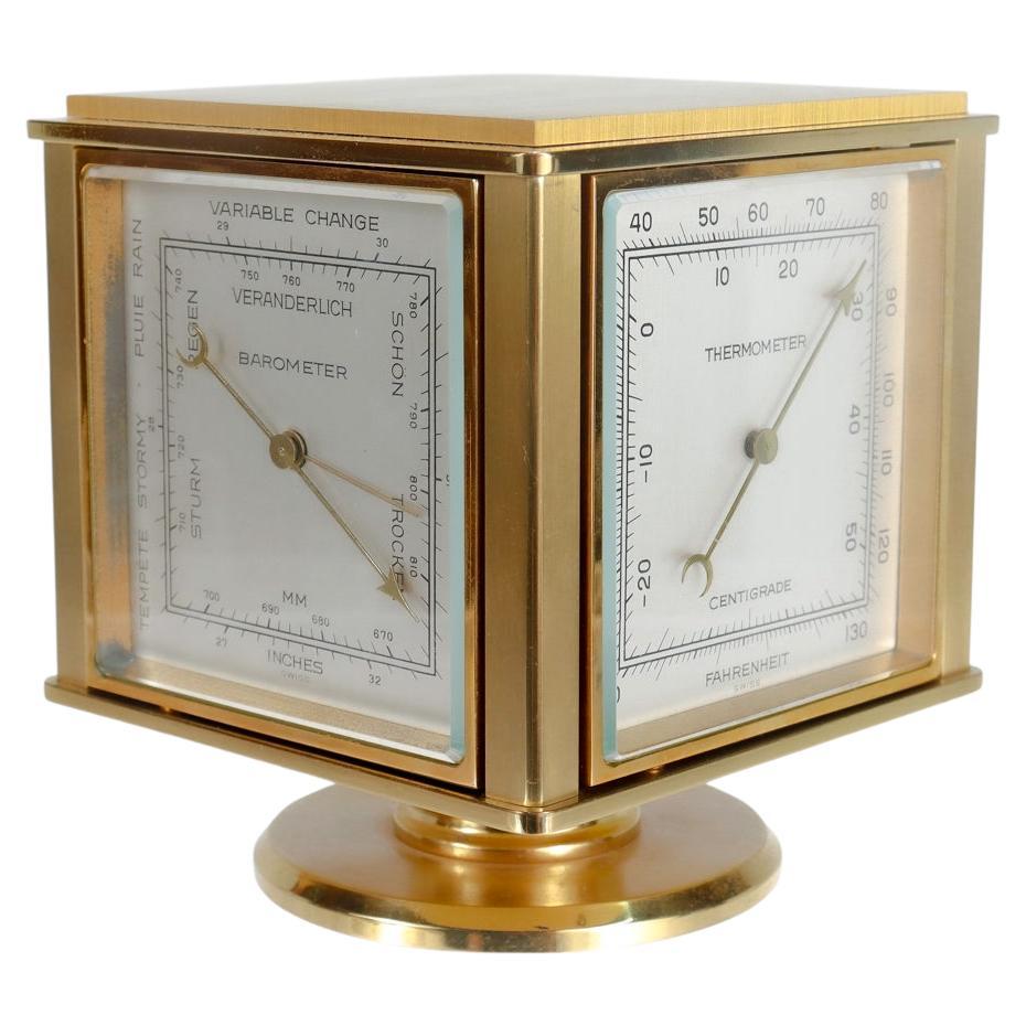 Swiss Tiffany & Co. Polished Brass Mid-Century Modern Desk Weather Station Clock