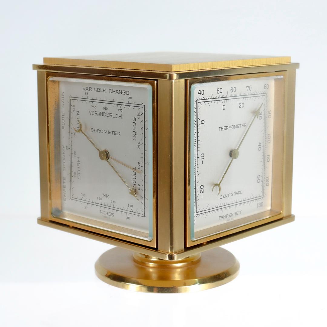 Tiffany & Co. Polished Brass Mid-Century Modern Desk Weather Station Clock In Good Condition In Philadelphia, PA