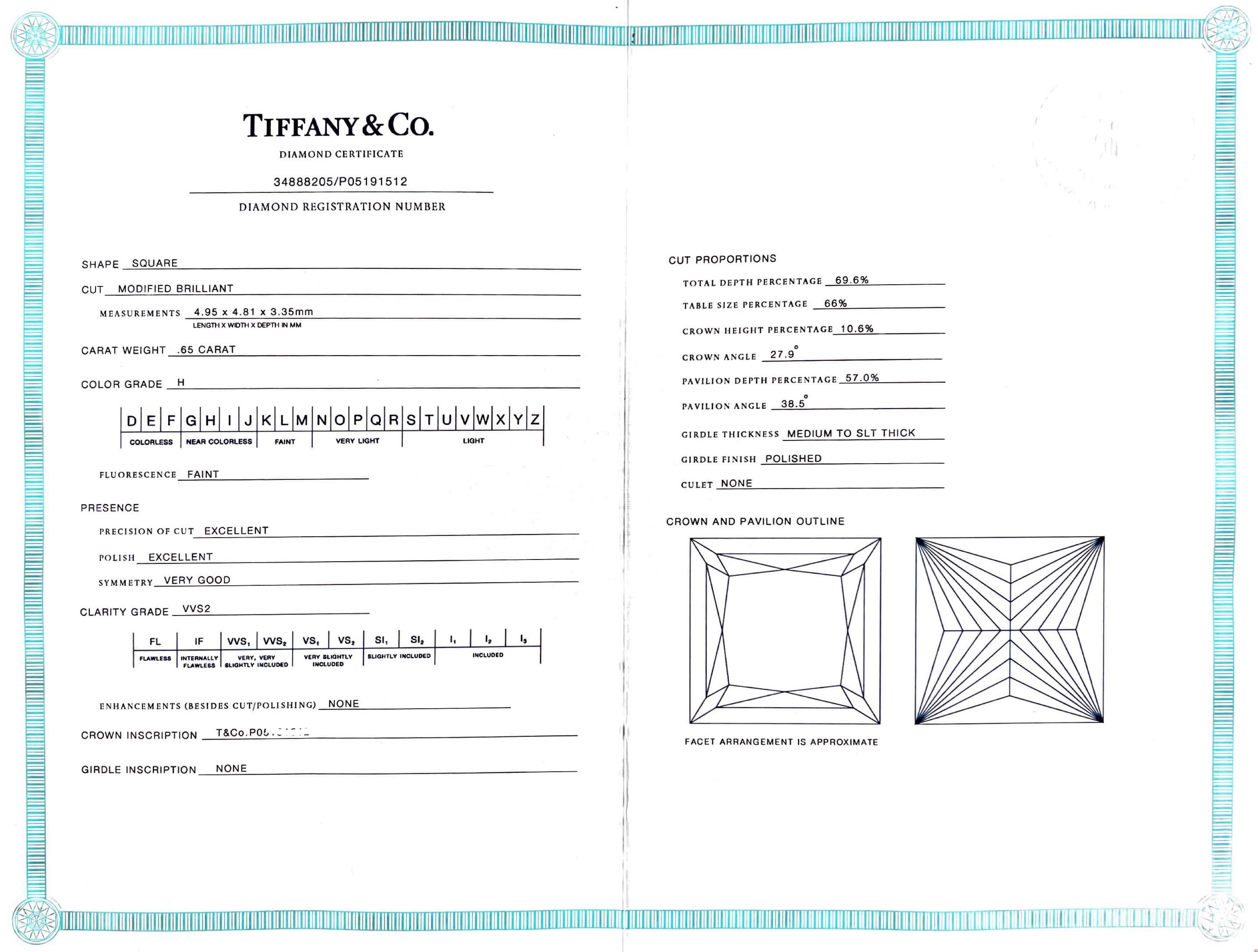 Platinring von Tiffany & Co mit 0,65 Karat zertifiziertem H VVS2 Diamant im Prinzessinnenschliff 2