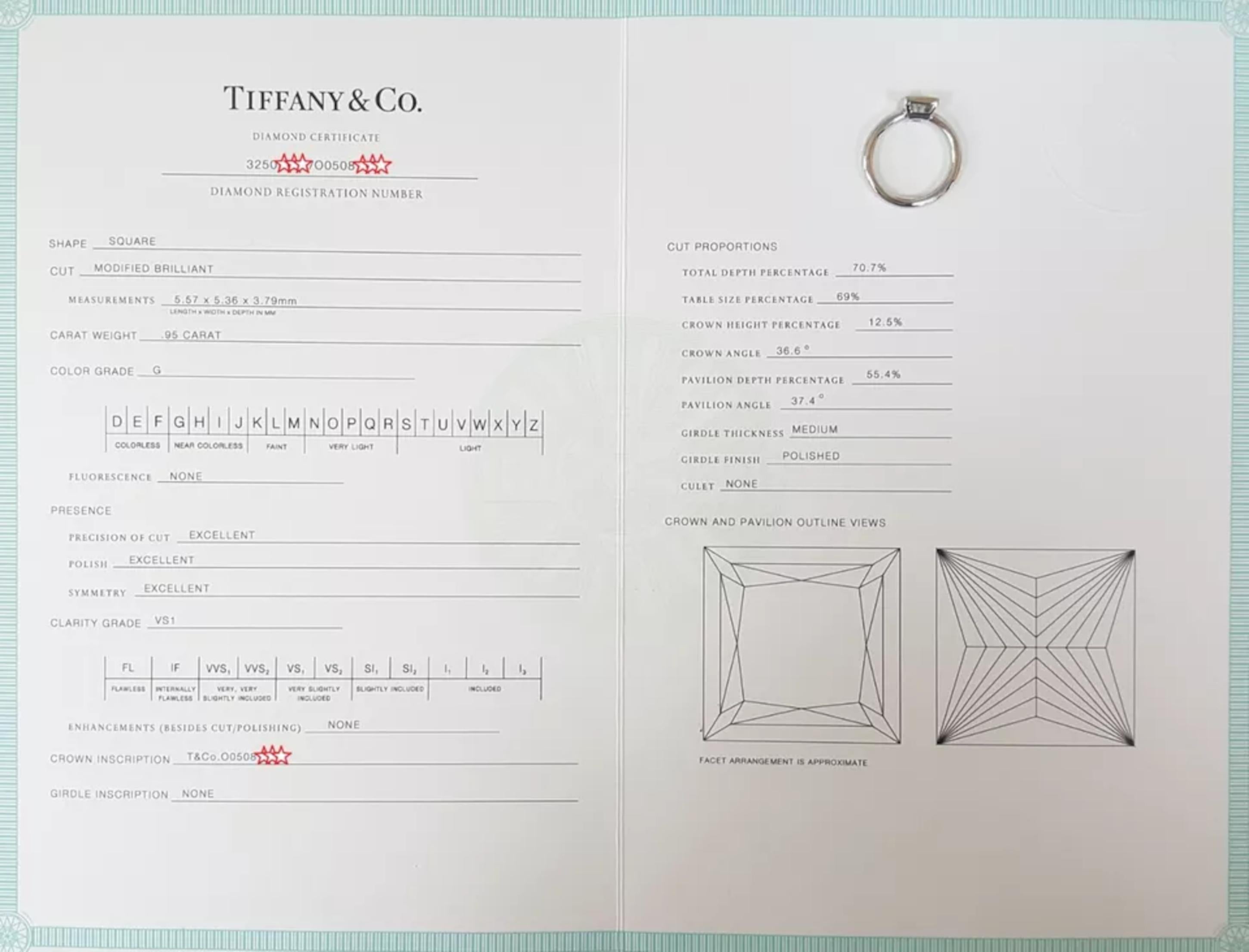 Tiffany & Co. Princess Cut Bezel Engagement Ring In Excellent Condition For Sale In Chicago, IL