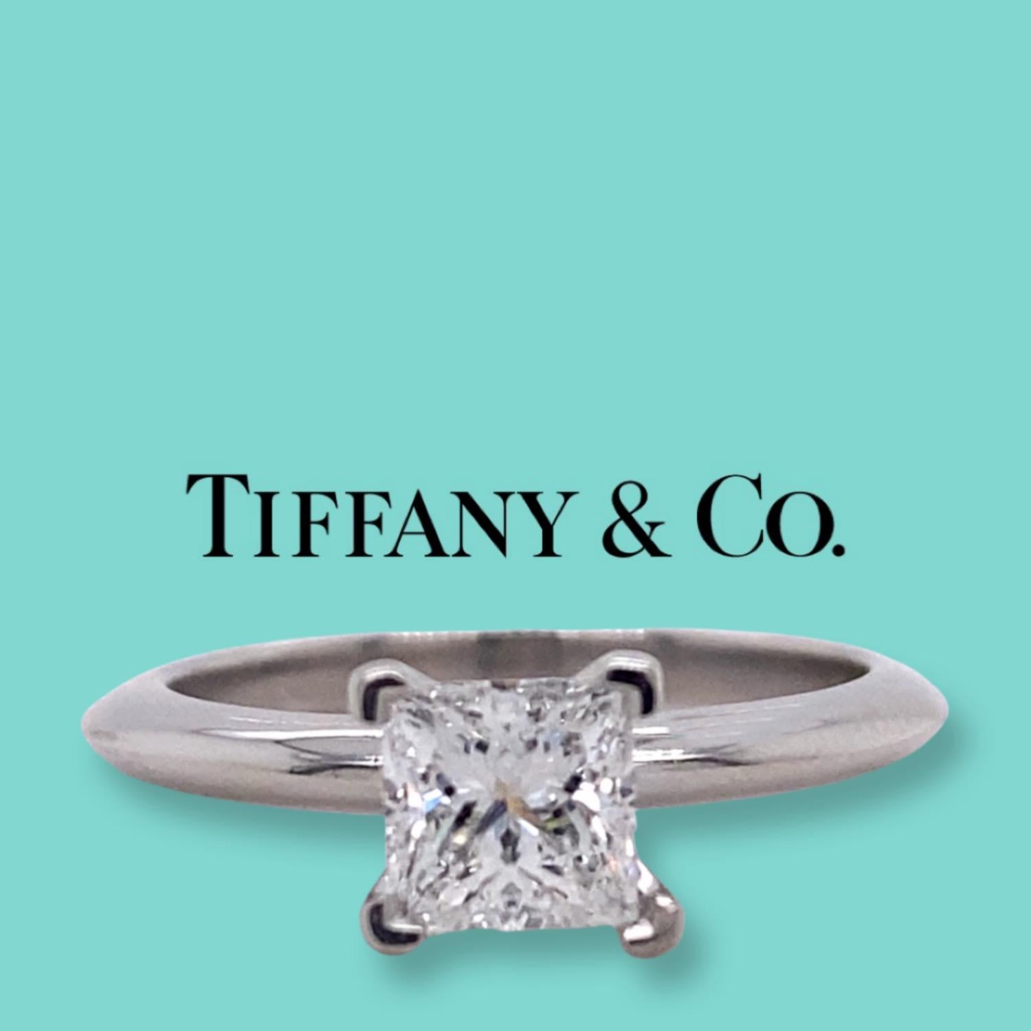 Tiffany & Co Princess Cut Diamond 0.73 Cts Solitaire Platinum Engagement Ring For Sale 6