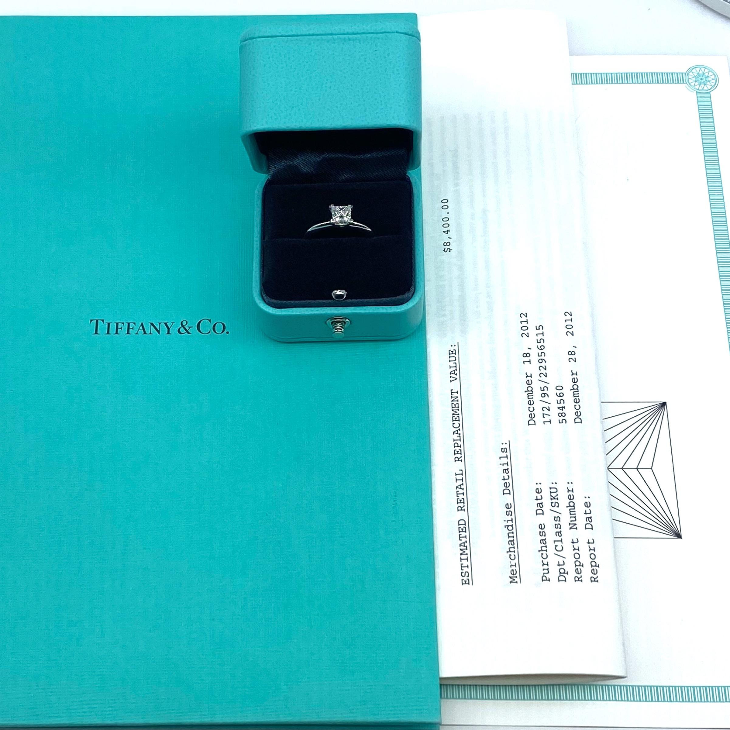 Women's Tiffany & Co Princess Cut Diamond 0.73 Cts Solitaire Platinum Engagement Ring For Sale