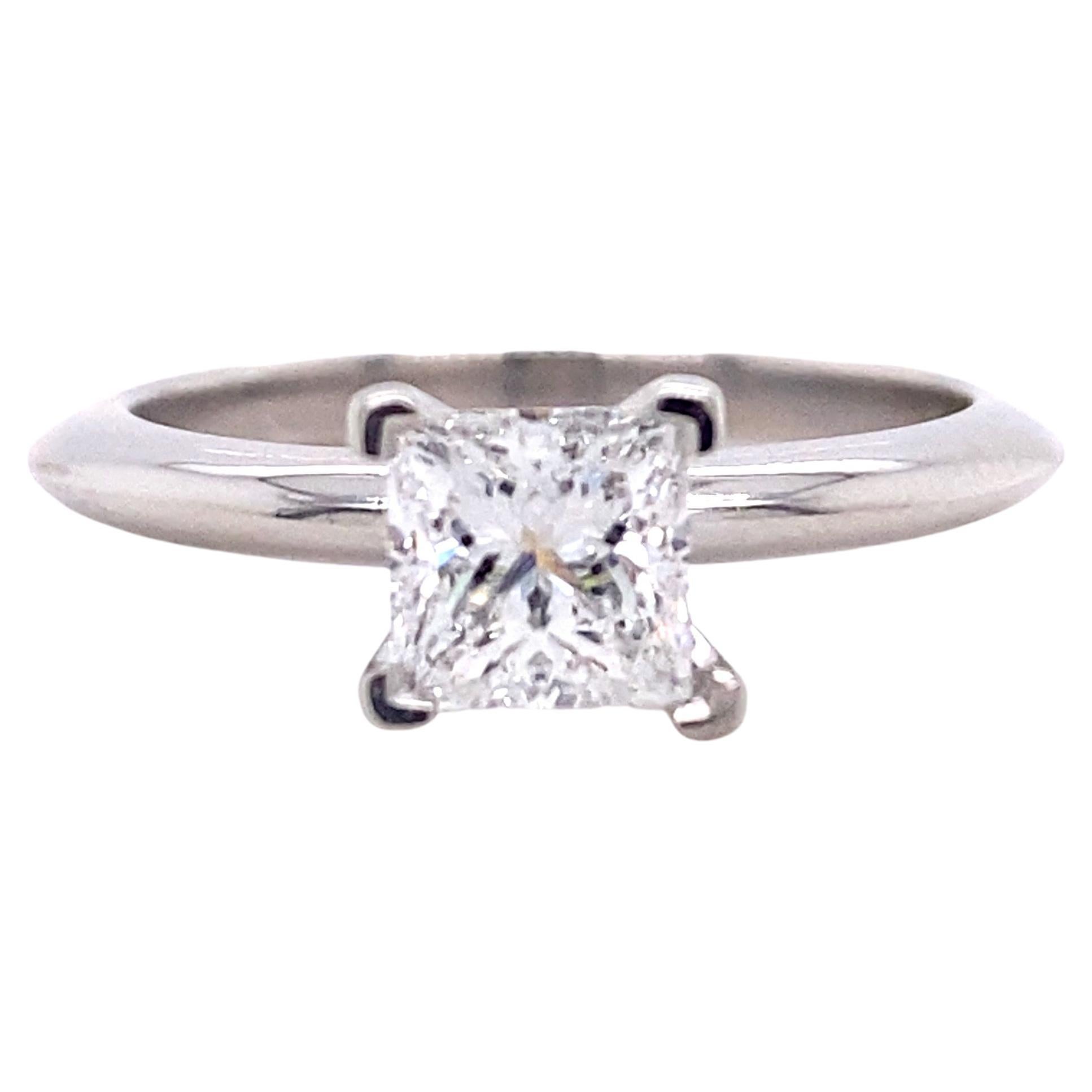 Tiffany & Co Princess Cut Diamond 0.73 Cts Solitaire Platinum Engagement Ring For Sale