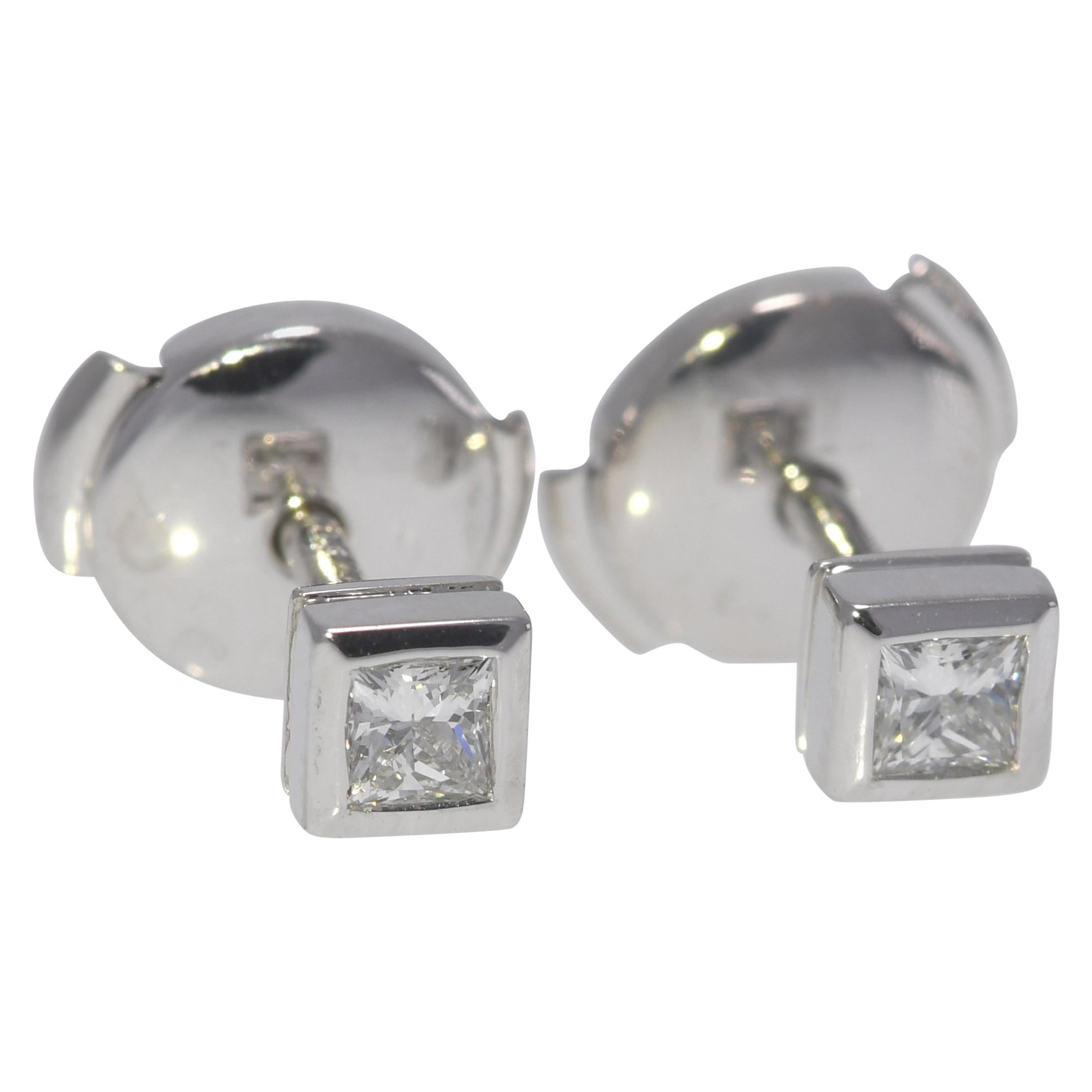 Tiffany & Co. Princess Cut Diamond Earrings .26 Carat TW Platinum Mountings