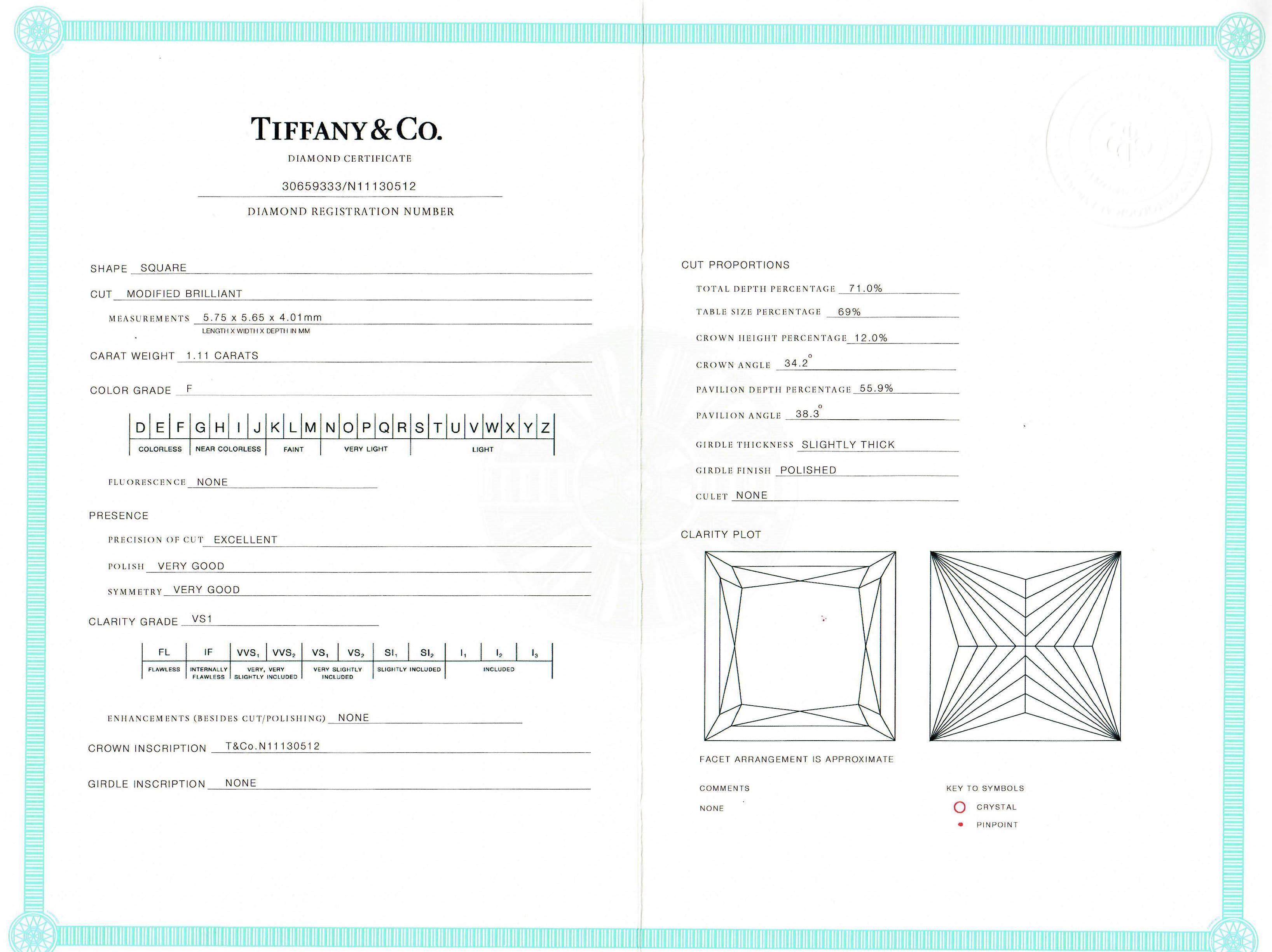 Tiffany & Co. Princess Cut Diamond & Platinum Classic Solitaire Engagement Ring In Good Condition For Sale In Tampa, FL