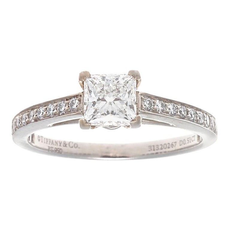  Tiffany  and Co Princess  Cut  Diamond Platinum Engagement  
