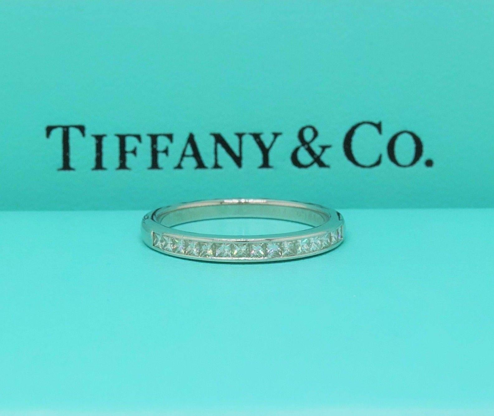 Modern Tiffany & Co. Square Cut Diamond Wedding Band Ring in Platinum 0.39 tcw 2.6 MM For Sale