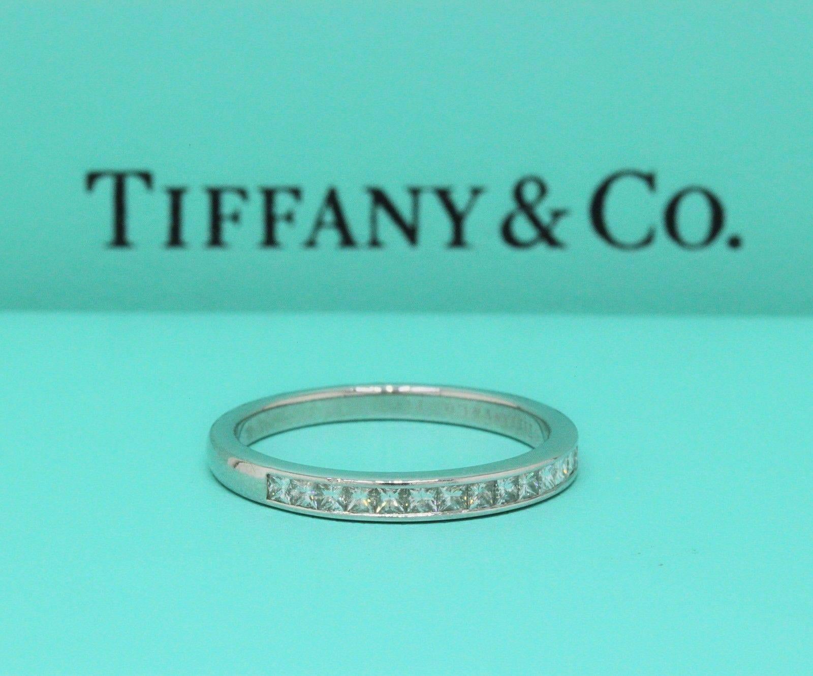 Tiffany & Co. Square Cut Diamond Wedding Band Ring in Platinum 0.39 tcw 2.6 MM For Sale 2